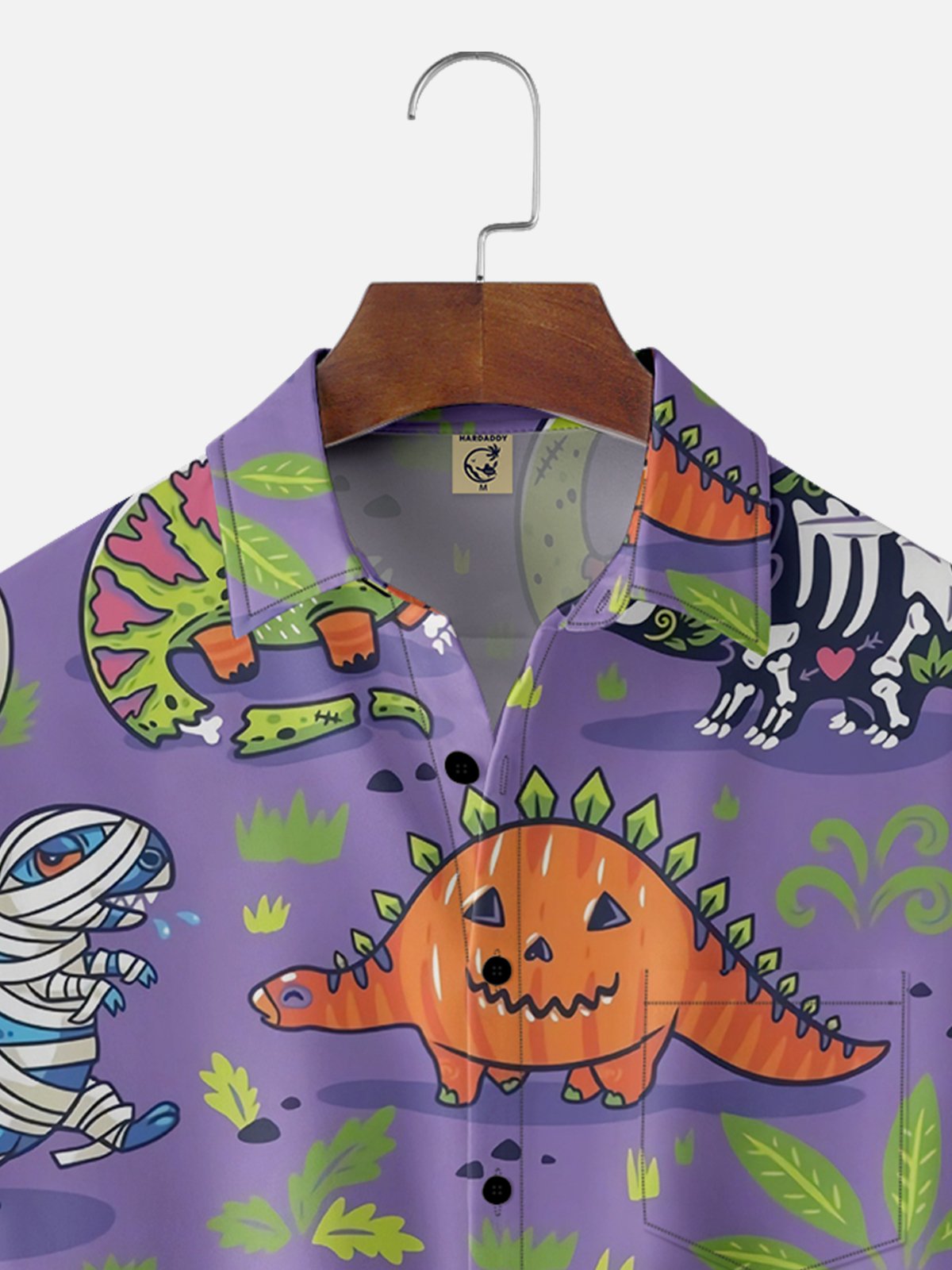 Moisture-wicking Halloween Dinosaurs Ghost Chest Pocket Casual Shirt