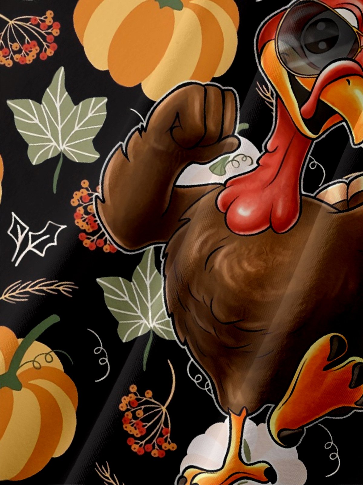 Moisture-wicking Thanksgiving Turkey Pumpkin Chest Pocket Casual Shirt