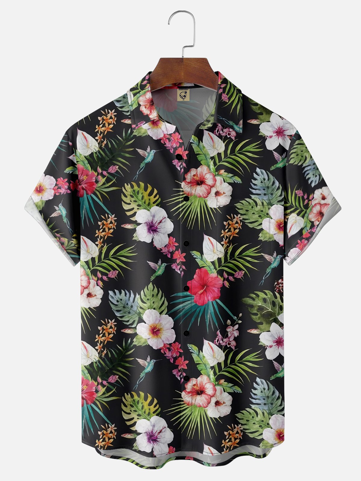 Moisture-wicking Tropical Hibiscus Flower Chest Pocket Hawaiian Shirt