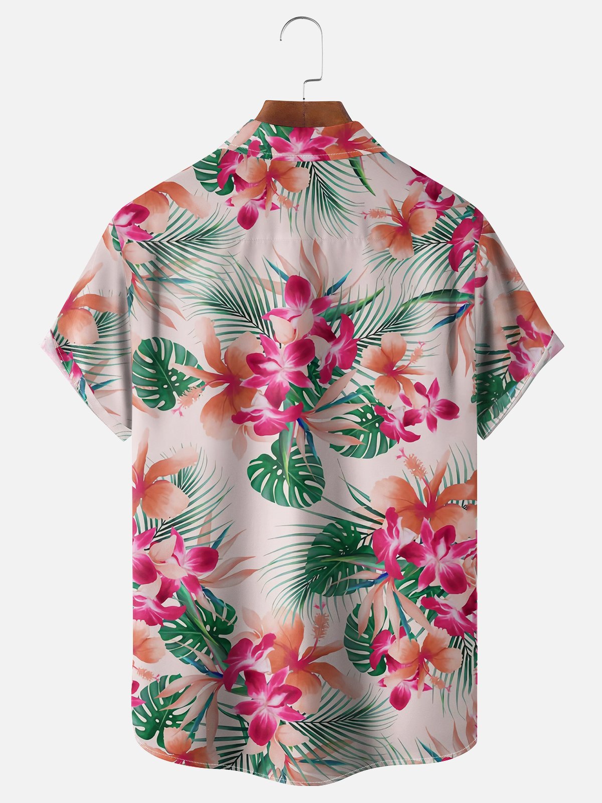 Moisture-wicking Tropical Floral Chest Pocket Hawaiian Shirt