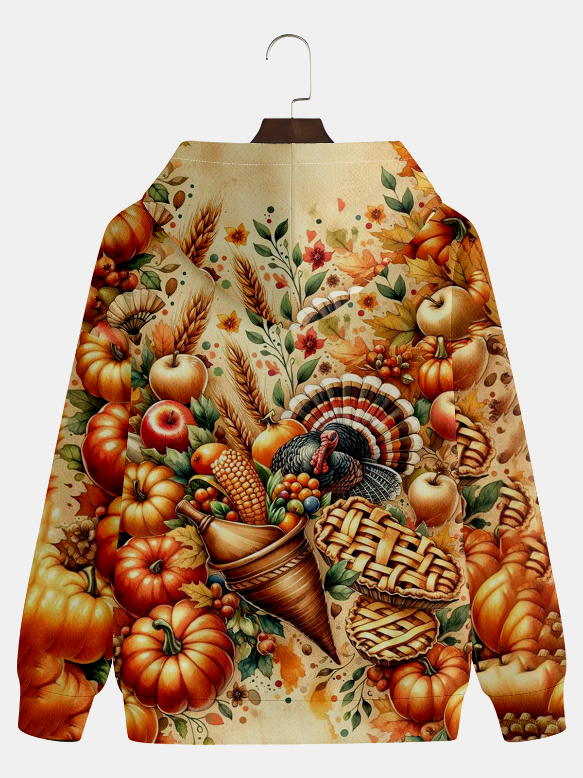 Thanksgiving Art Turkey and Pumpkin Harvest Hoodie Sweatshirt