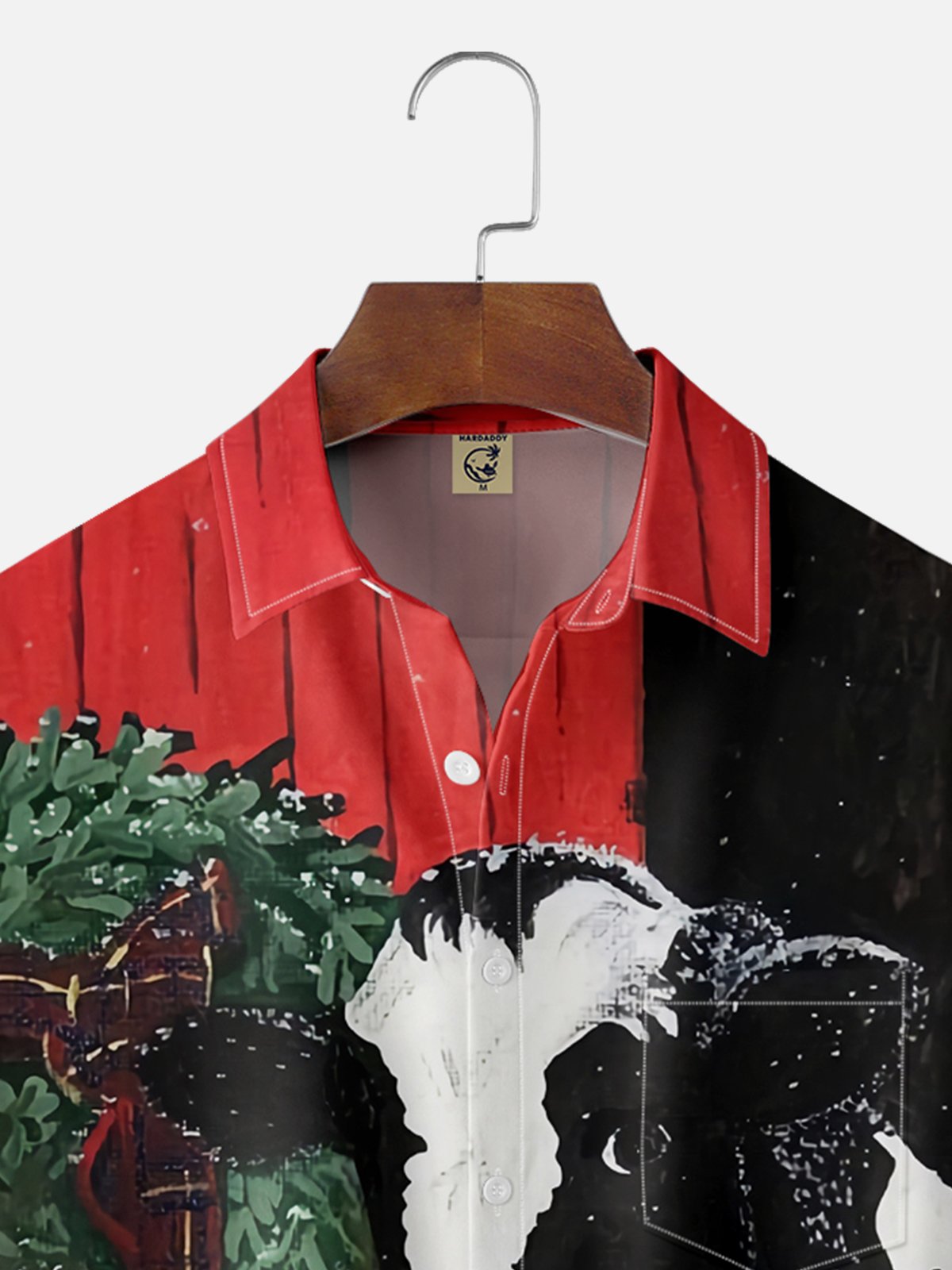 Moisture-wicking Christmas Wreath Cow Chest Pocket Casual Shirt