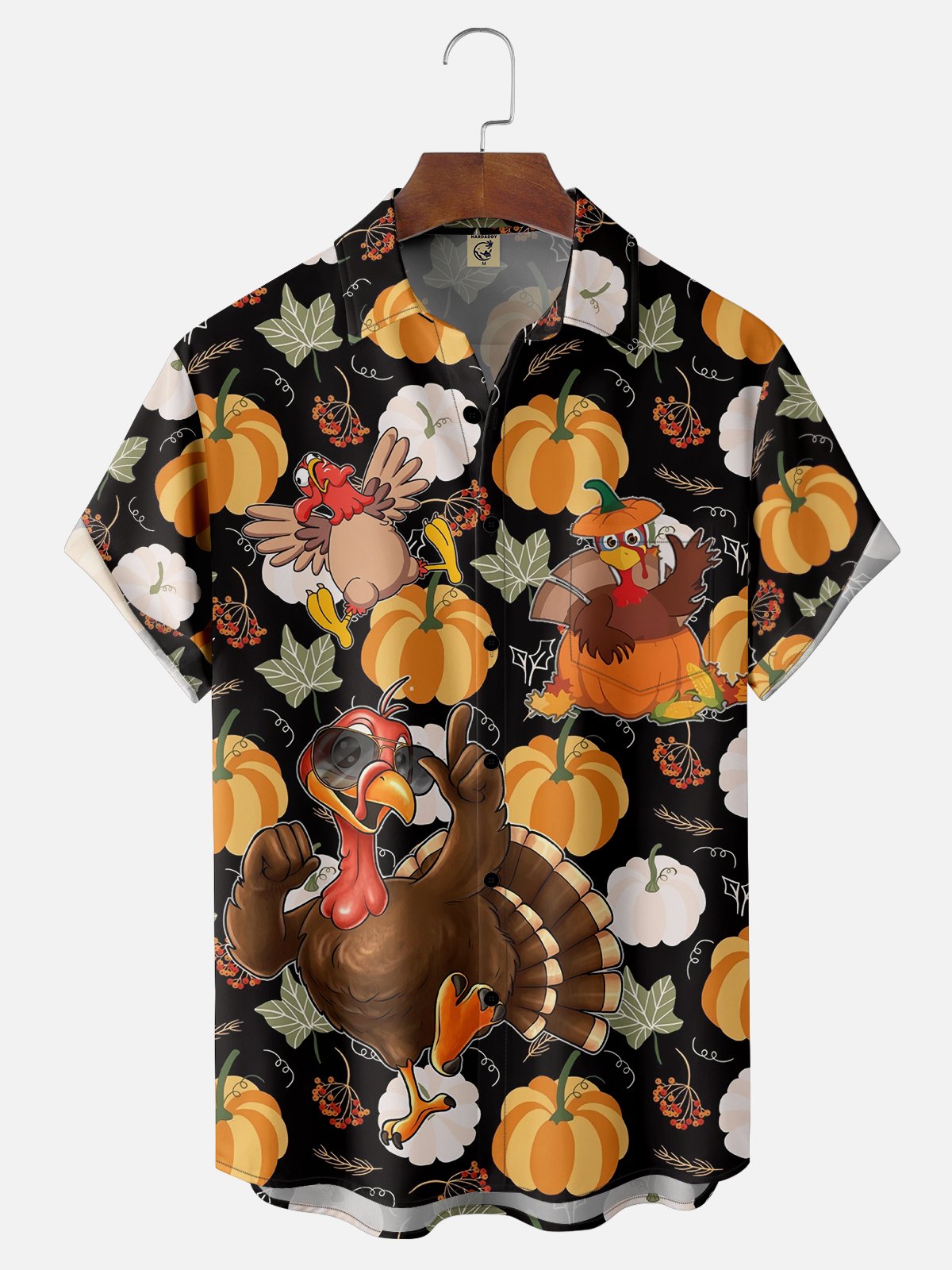 Moisture-wicking Thanksgiving Turkey Pumpkin Chest Pocket Casual Shirt