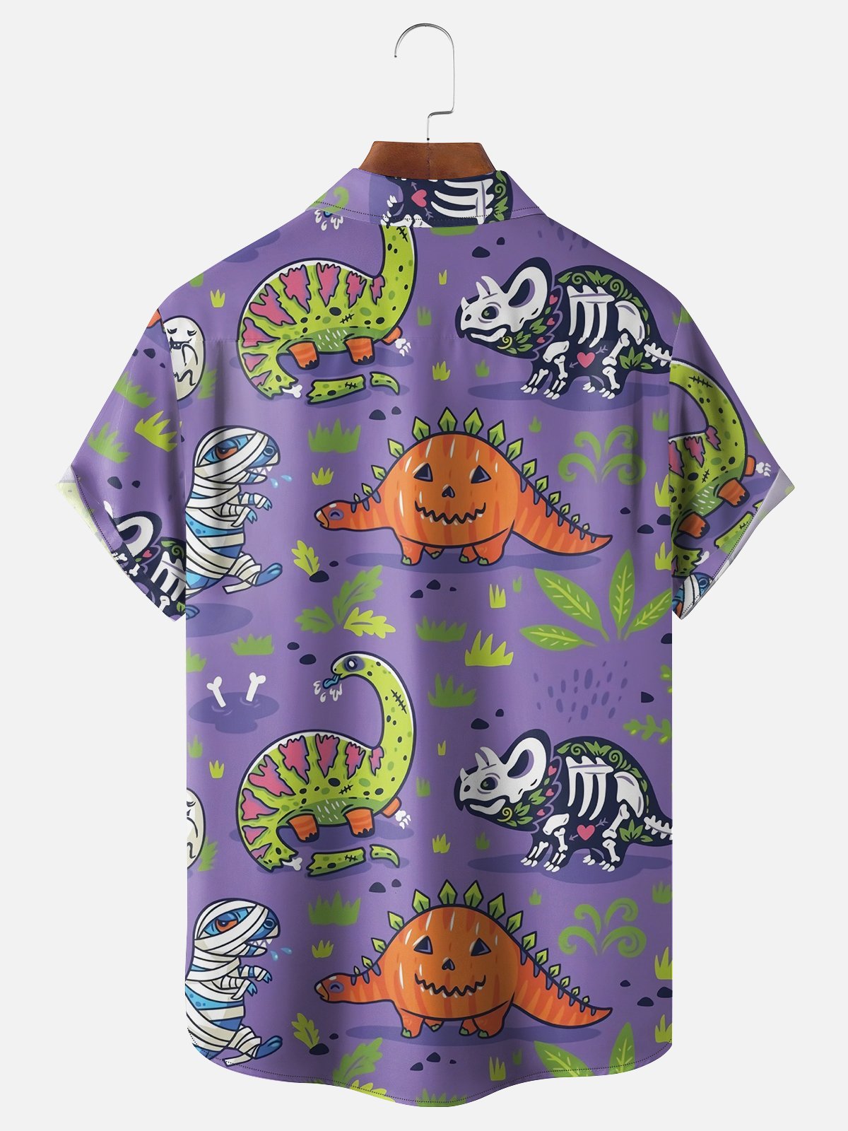 Moisture-wicking Halloween Dinosaurs Ghost Chest Pocket Casual Shirt