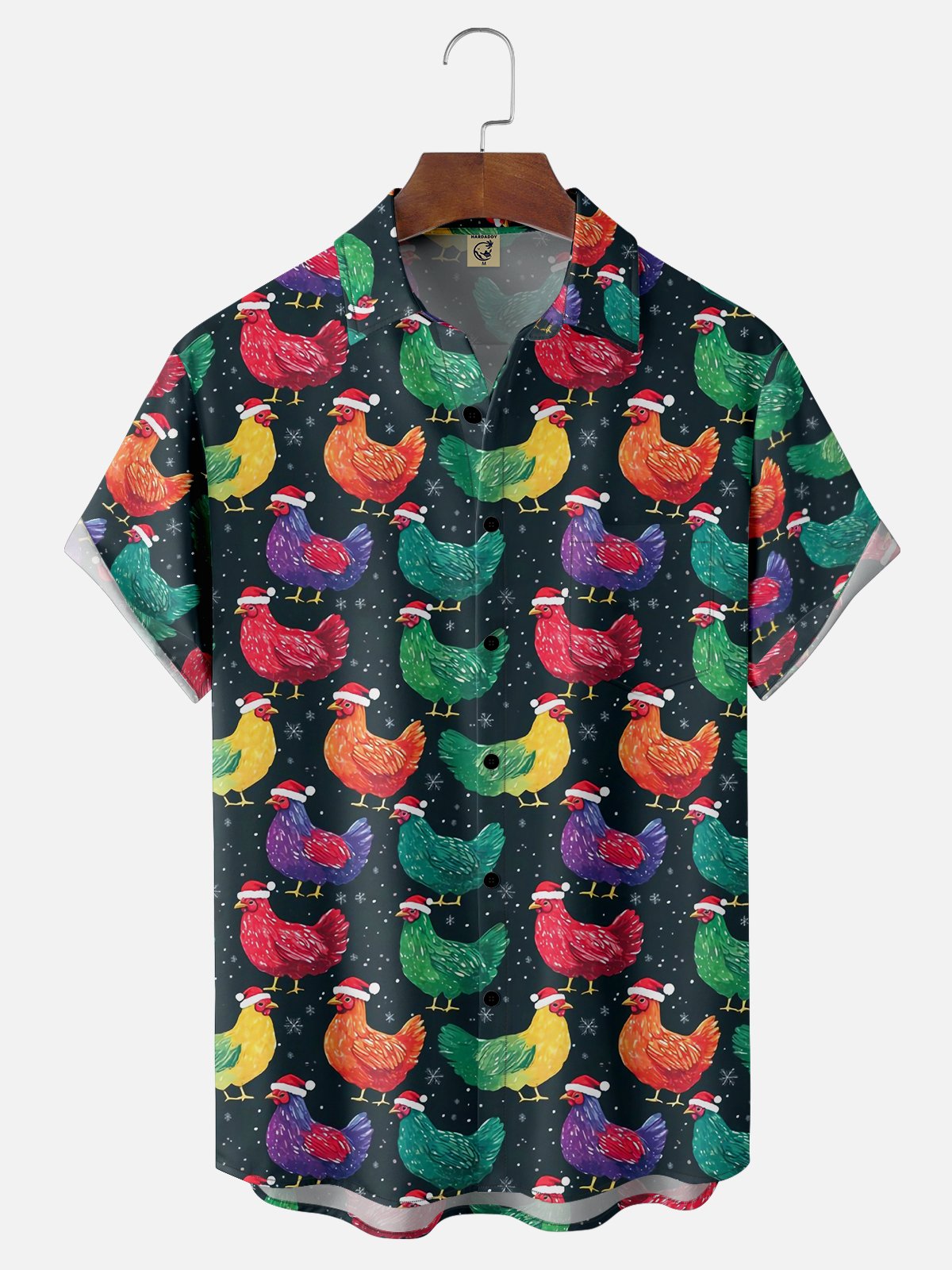 Moisture-wicking Christmas Rooster Chicken Chest Pocket Casual Shirt