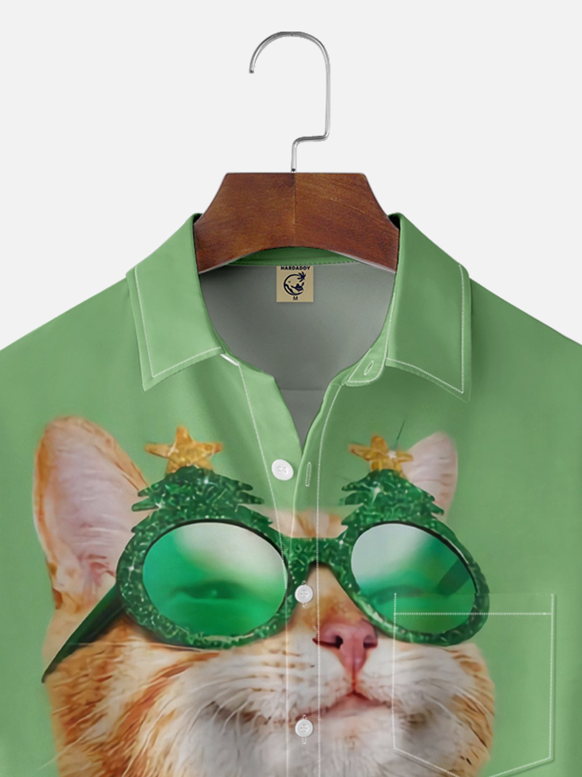 Moisture-wicking Christmas Cat Ugly Sweater Chest Pocket Casual Shirt