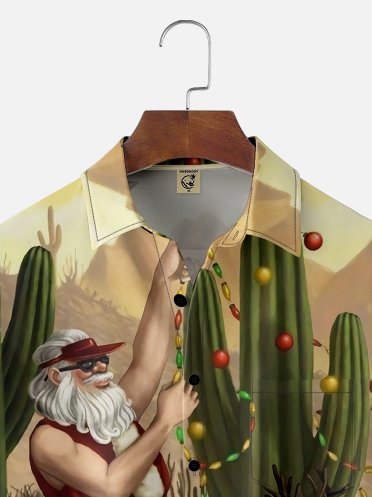 Moisture-wicking Christmas Santa Claus Hanging Lanterns Chest Pocket Casual Shirt