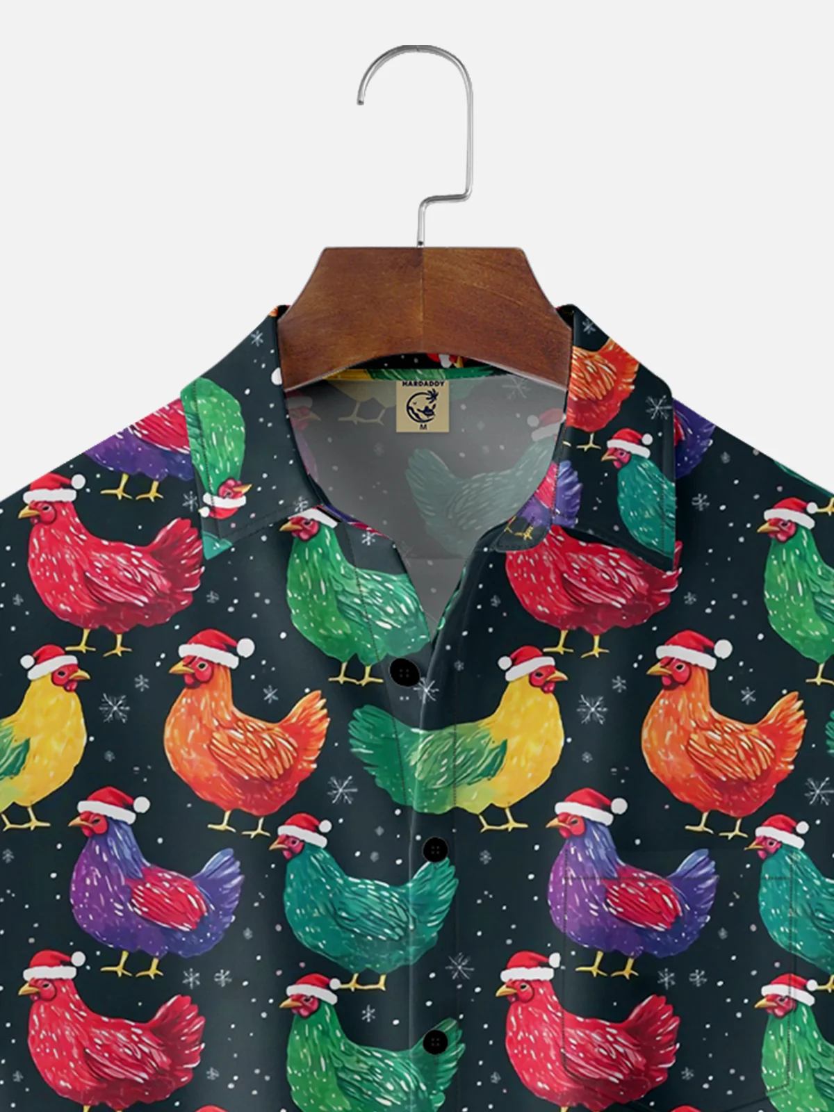 Moisture-wicking Christmas Rooster Chicken Chest Pocket Casual Shirt