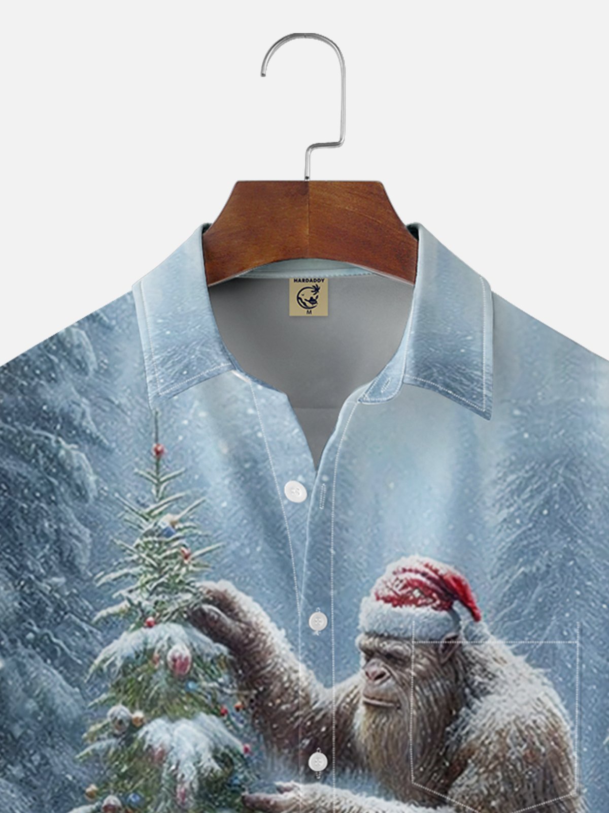 Moisture-wicking Christmas Bigfoot Chest Pocket Hawaiian Shirt