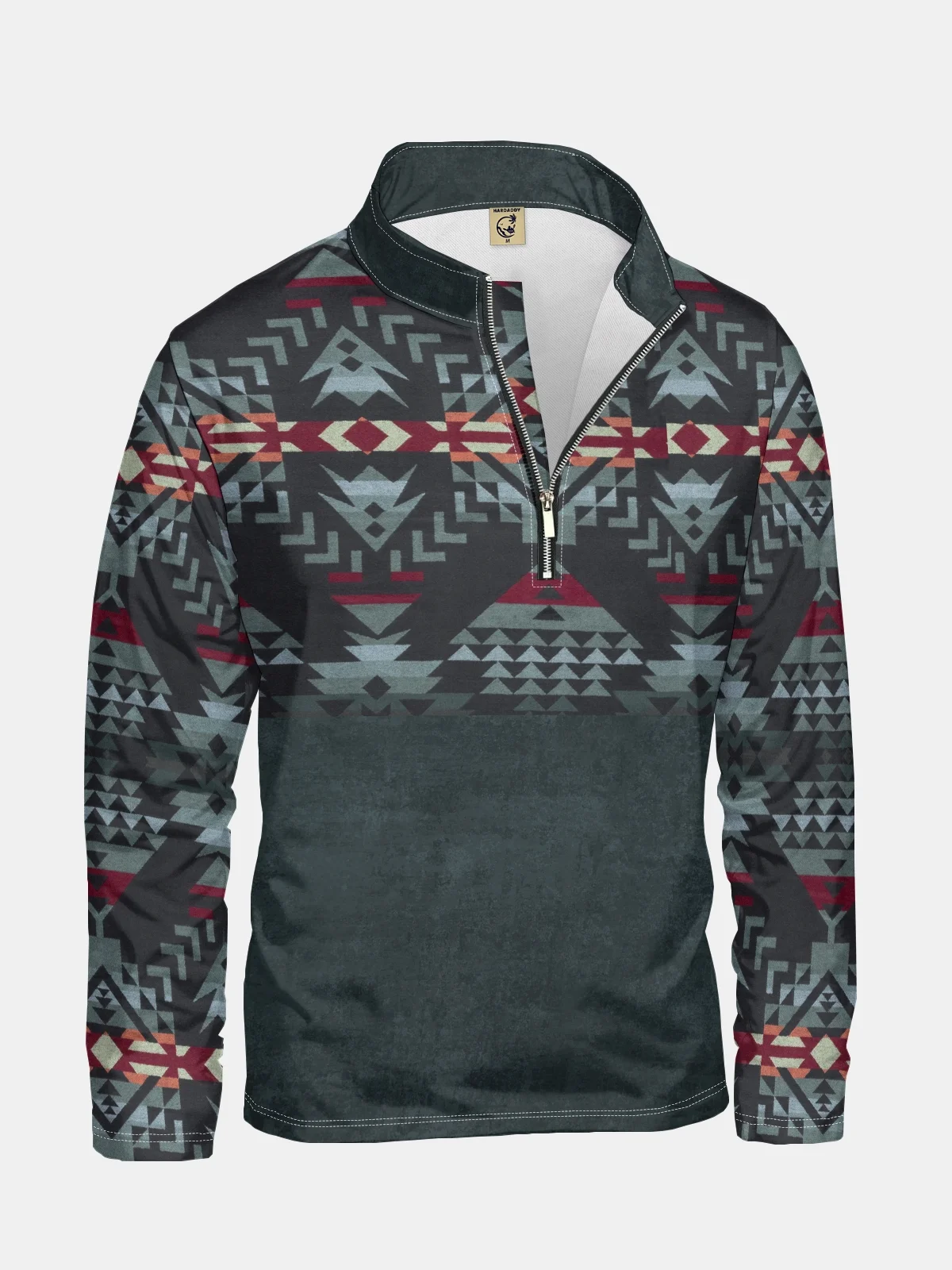 Retro Abstract Geometric Texture Print Half-zip Pullover Sweatshirt