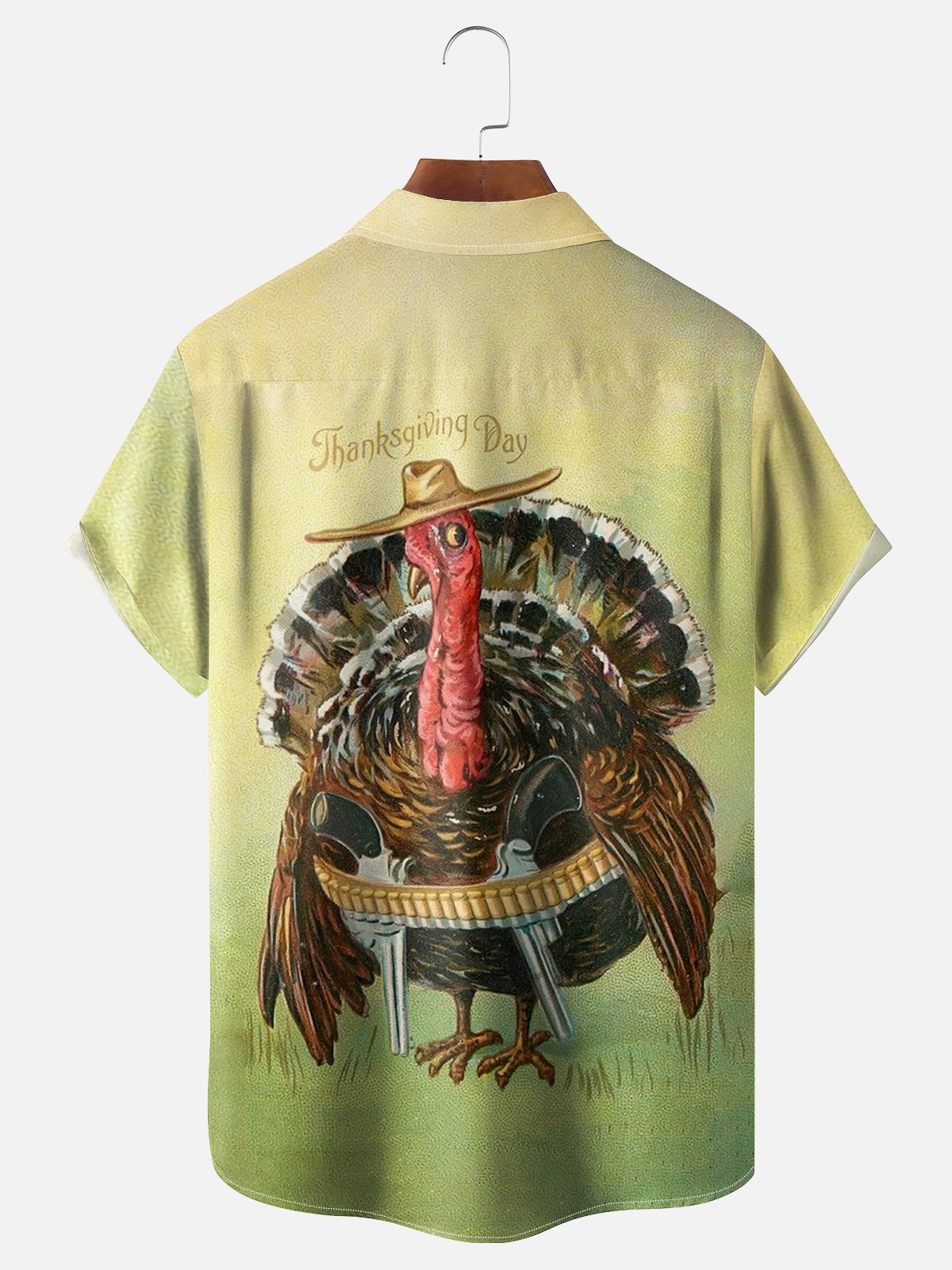 Moisture-wicking Thanksgiving Turkey Western Cowboy Chest Pocket Hawaiian Shirt