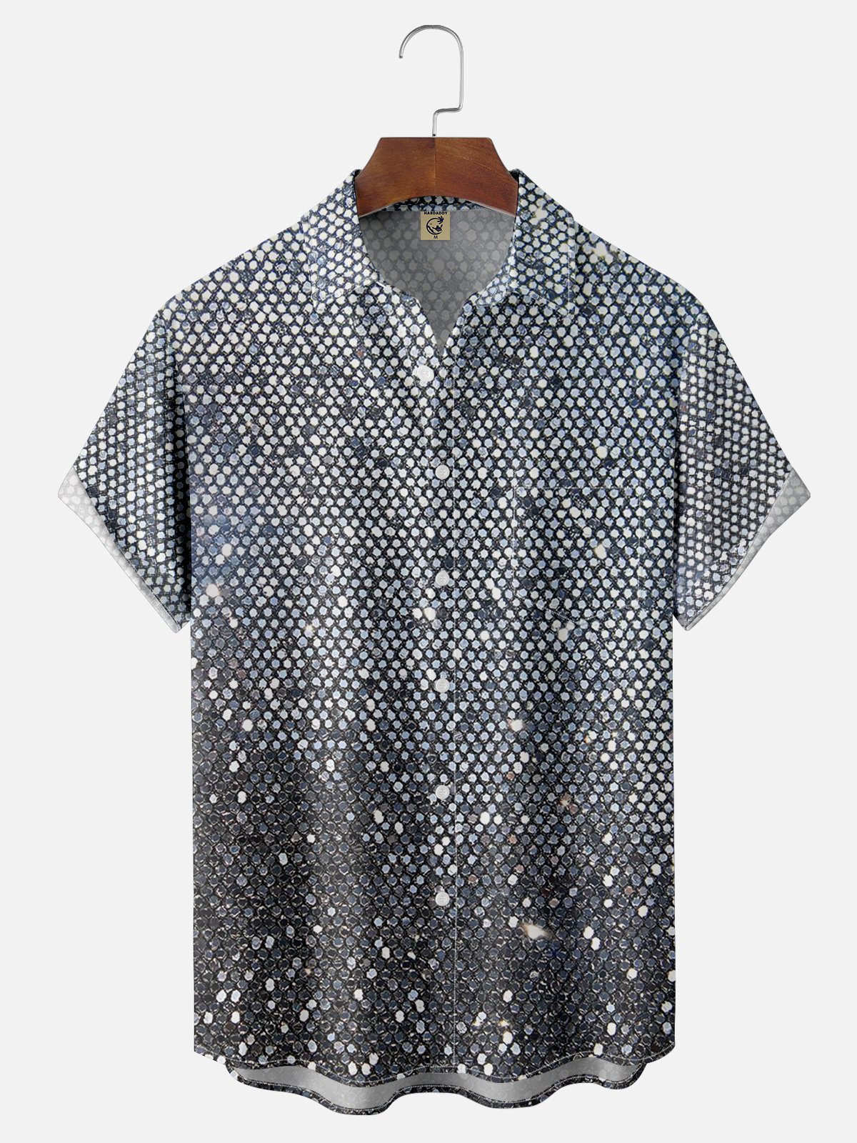 Moisture-wicking Party Silver Sequin Chest Pocket Hawaiian Shirt