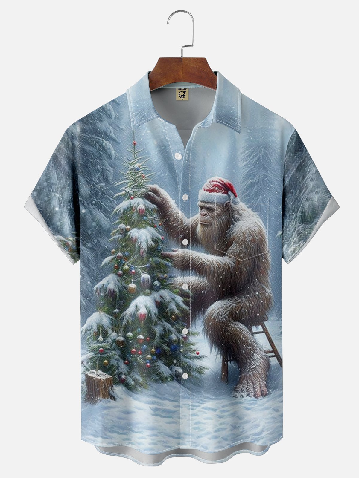 Moisture-wicking Christmas Bigfoot Chest Pocket Hawaiian Shirt