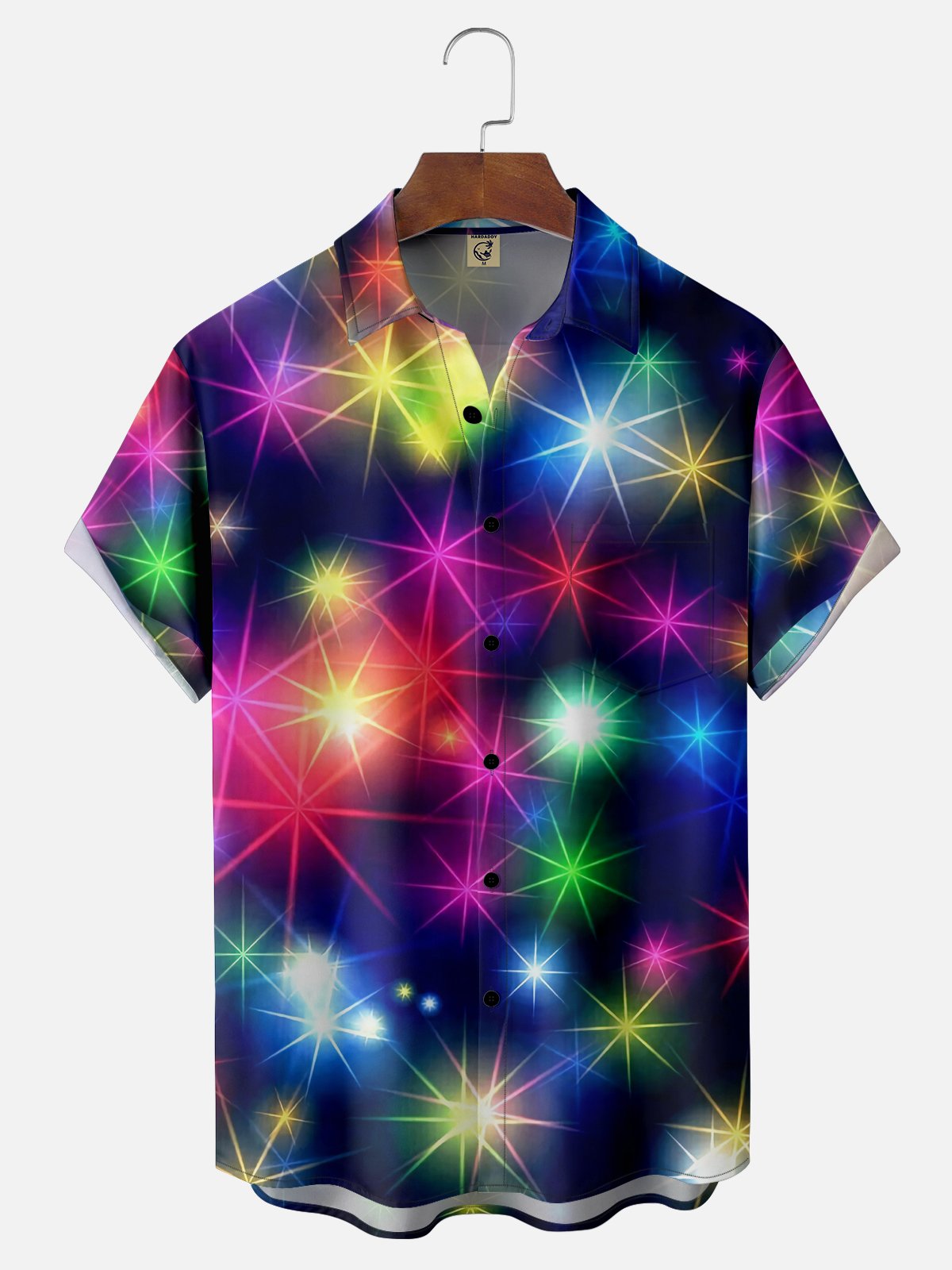 Moisture Wicking Abstract Geometric Gradient Chest Pocket Hawaiian Shirt