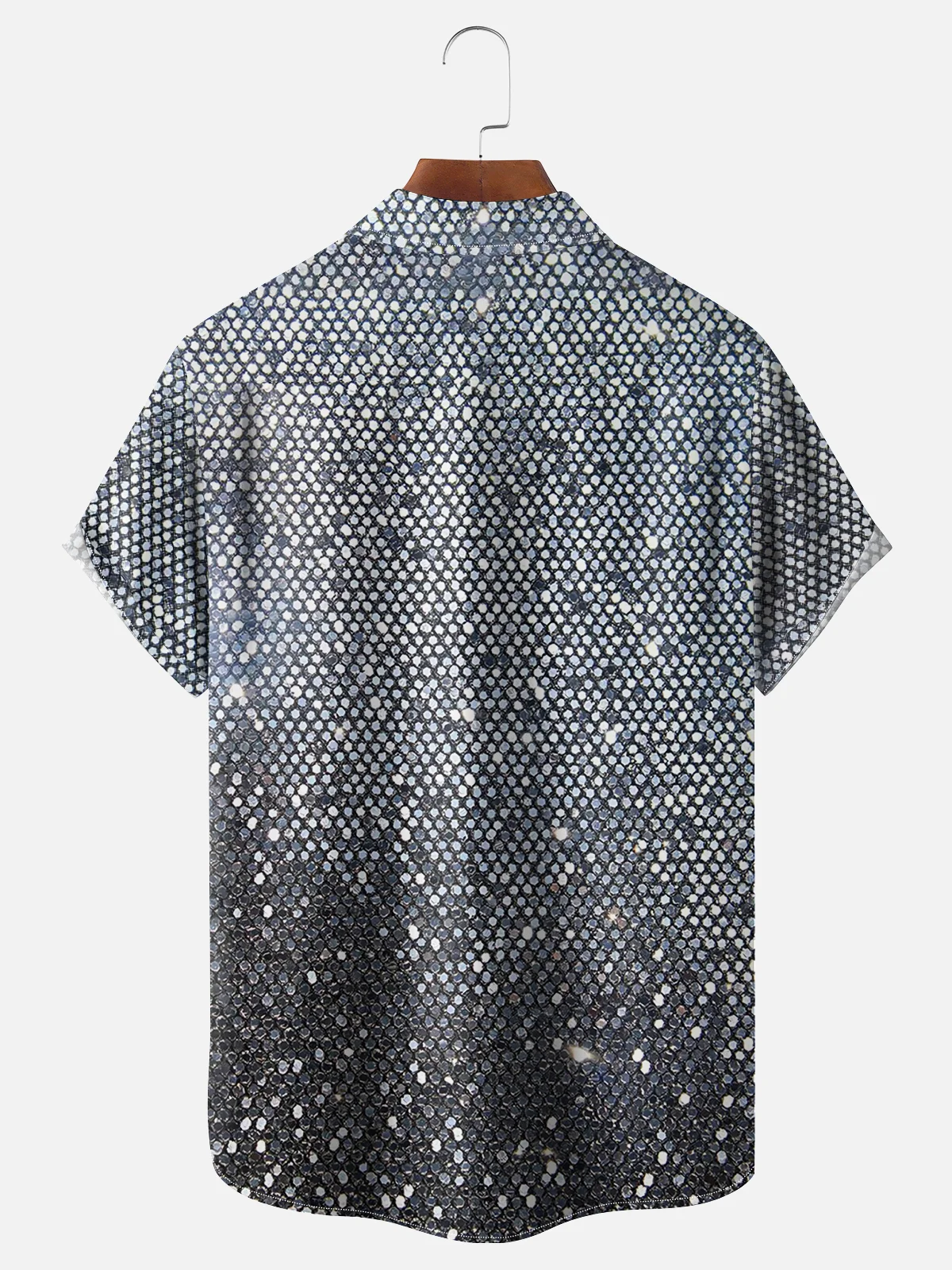 Moisture-wicking Party Silver Sequin Chest Pocket Hawaiian Shirt