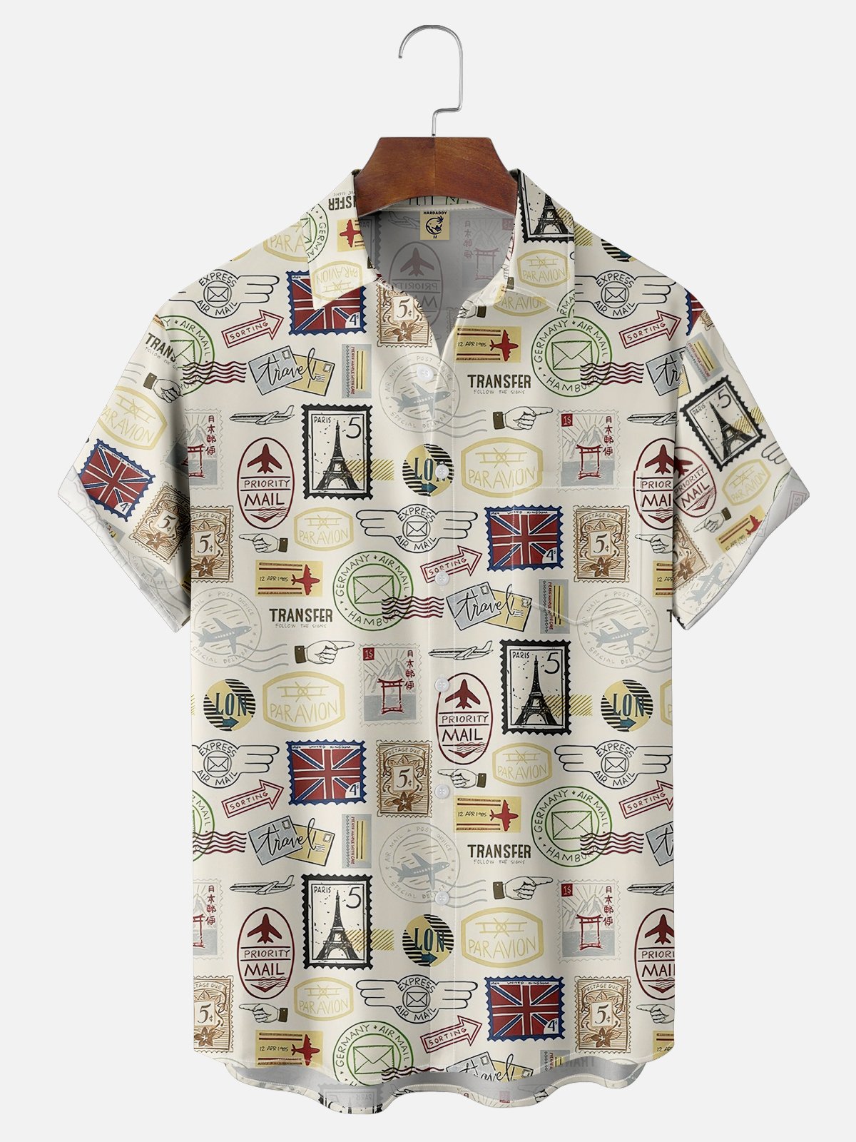 Moisture-wicking World Stamp Collection Chest Pocket Hawaiian Shirt