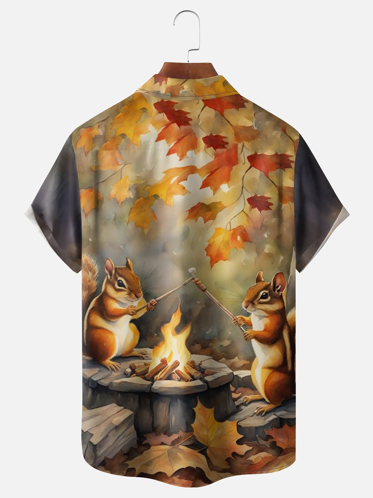 Moisture-wicking Thanksgiving Squirrel Roasting Marshmallows Chest Pocket Hawaiian Shirt