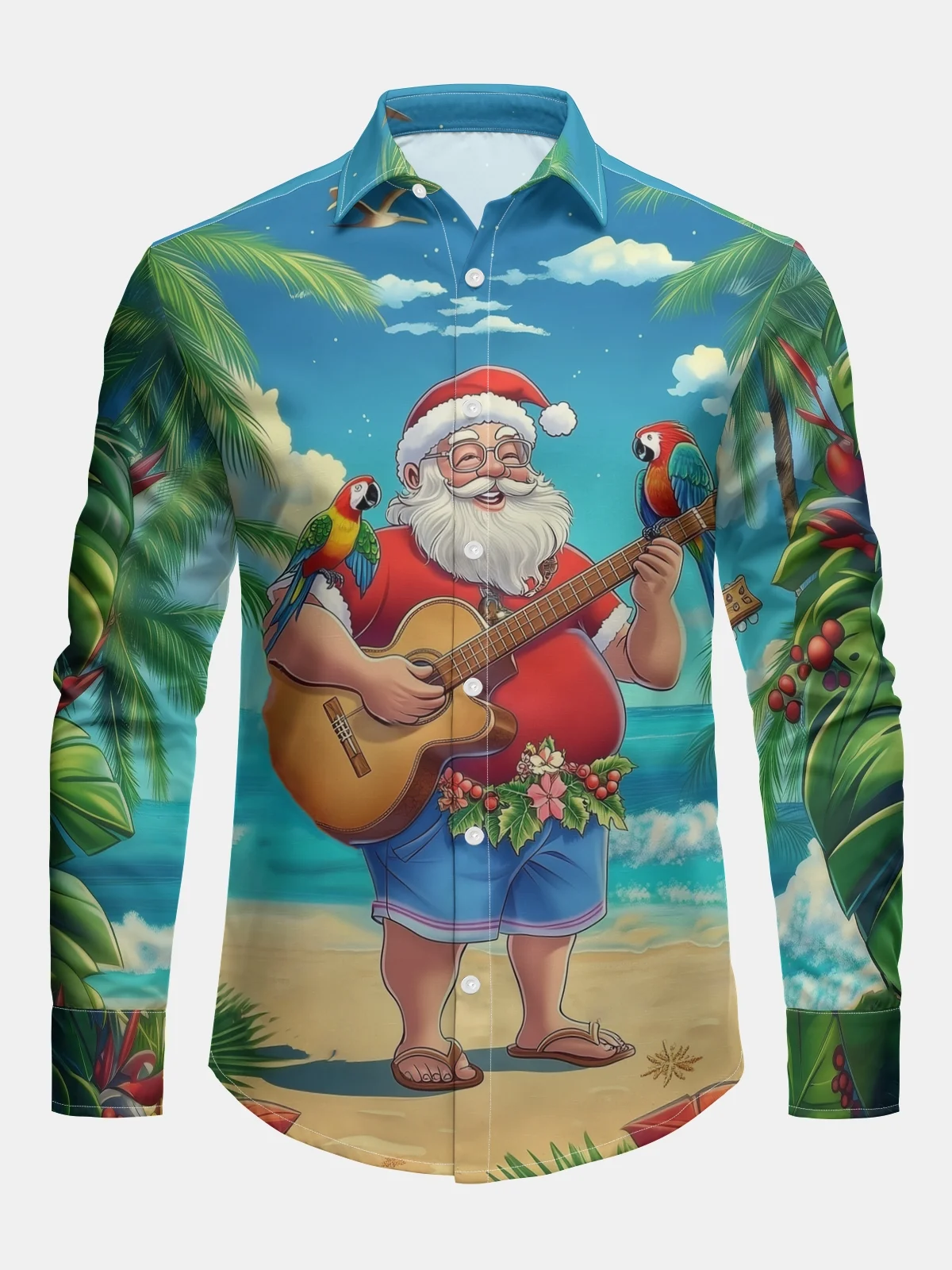 Christmas Santa Claus Regular Fit Long Sleeve Casual Holiday Dress Shirt