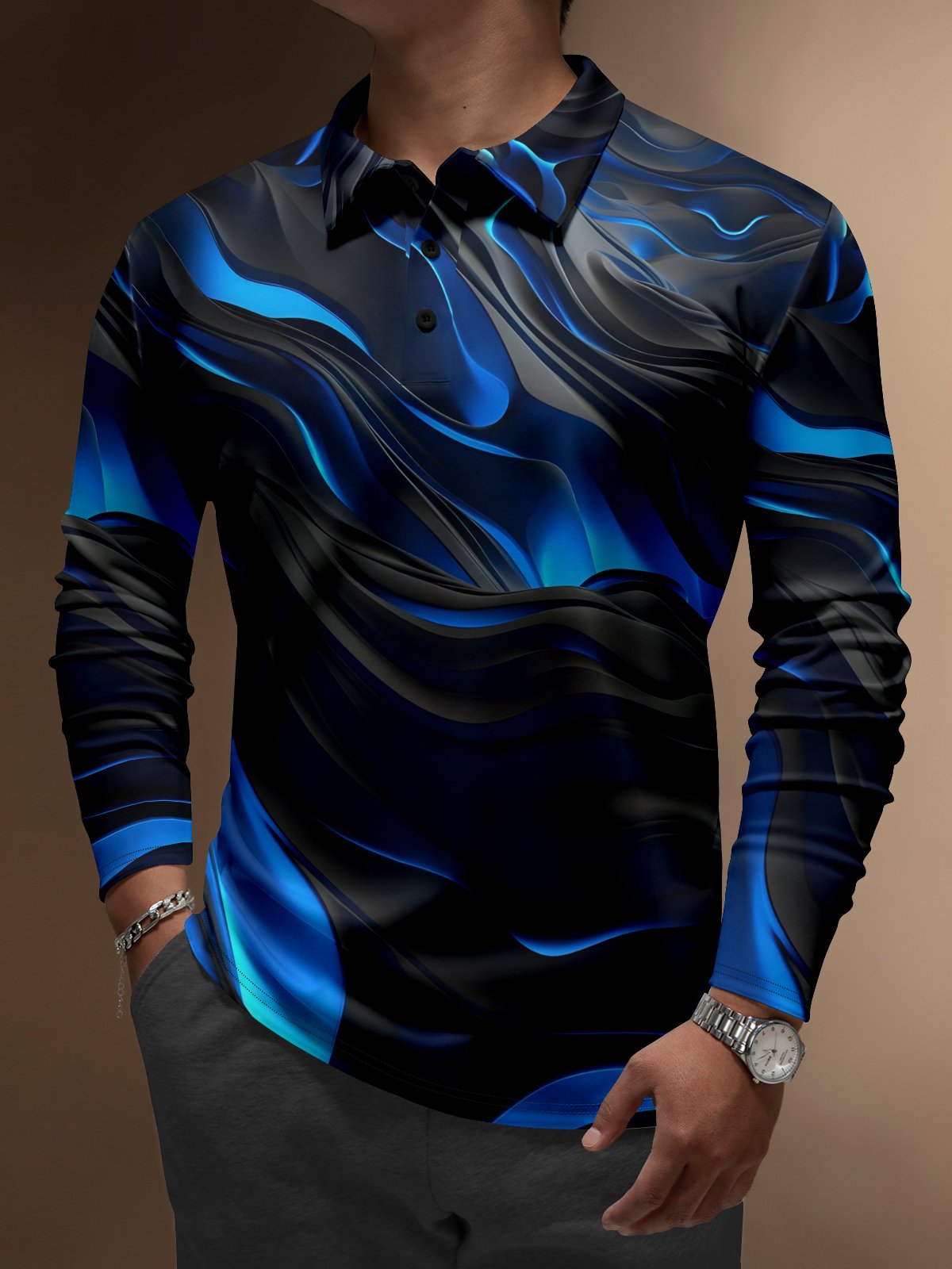 Moisture Wicking Geometric Wave Golf Polo