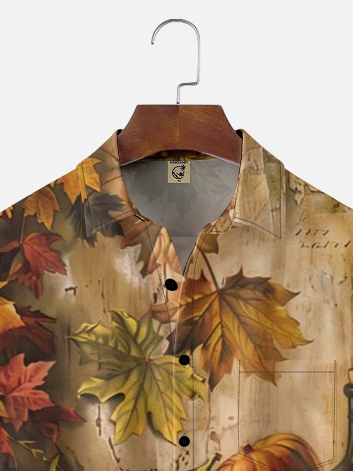 Moisture-wicking Thanksgiving Fall Harvest Pumpkins and Maple Leaves Chest Pocket Hawaiian Shirt