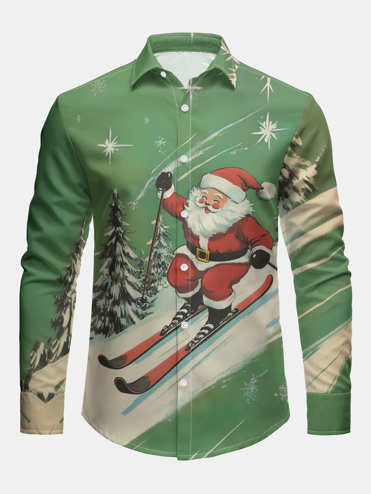 Christmas Santa Claus Regular Fit Long Sleeve Casual Holiday Dress Shirt