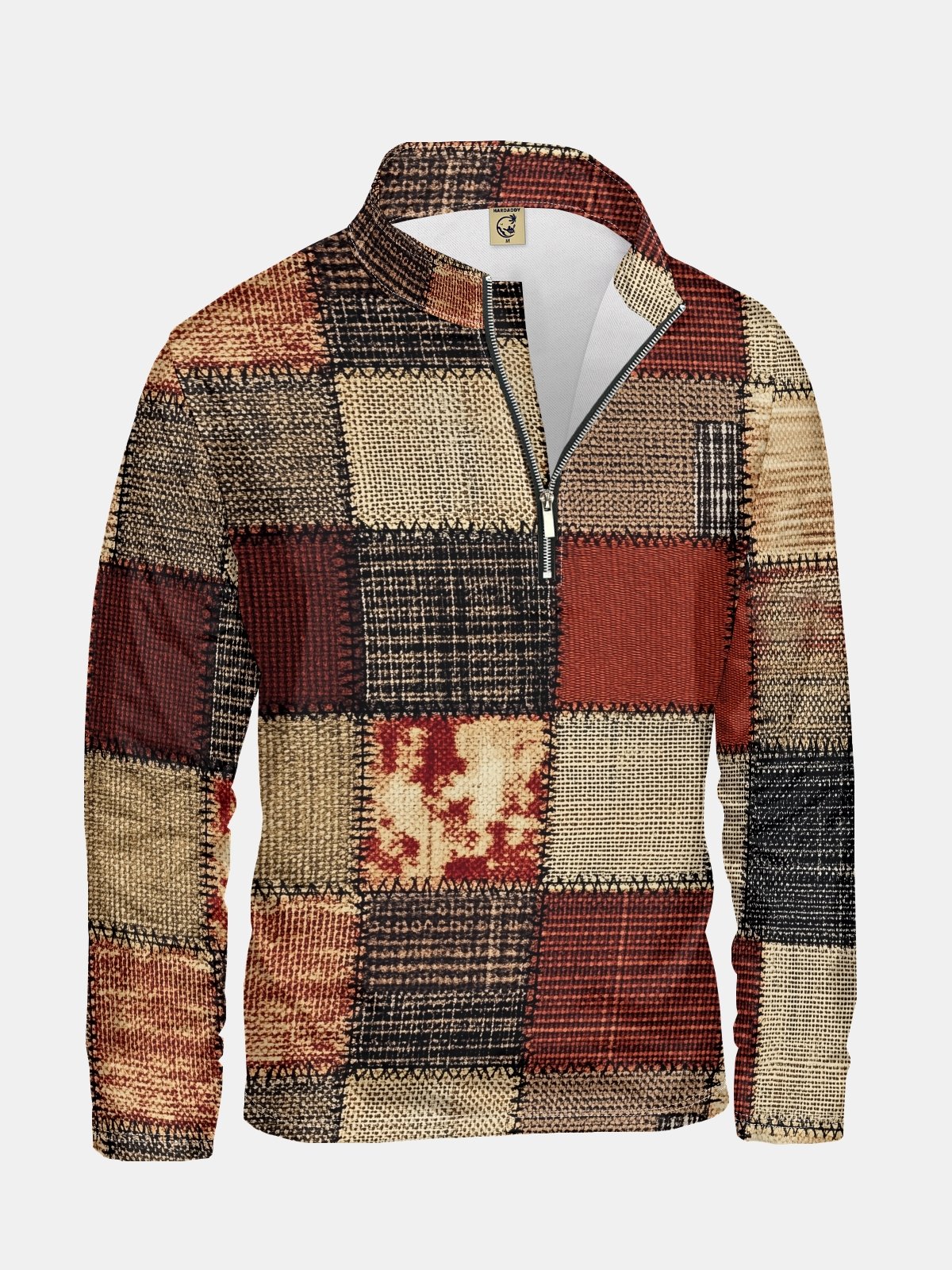 Retro Abstract Texture Splicing Print Half-zip Pullover Sweatshirt