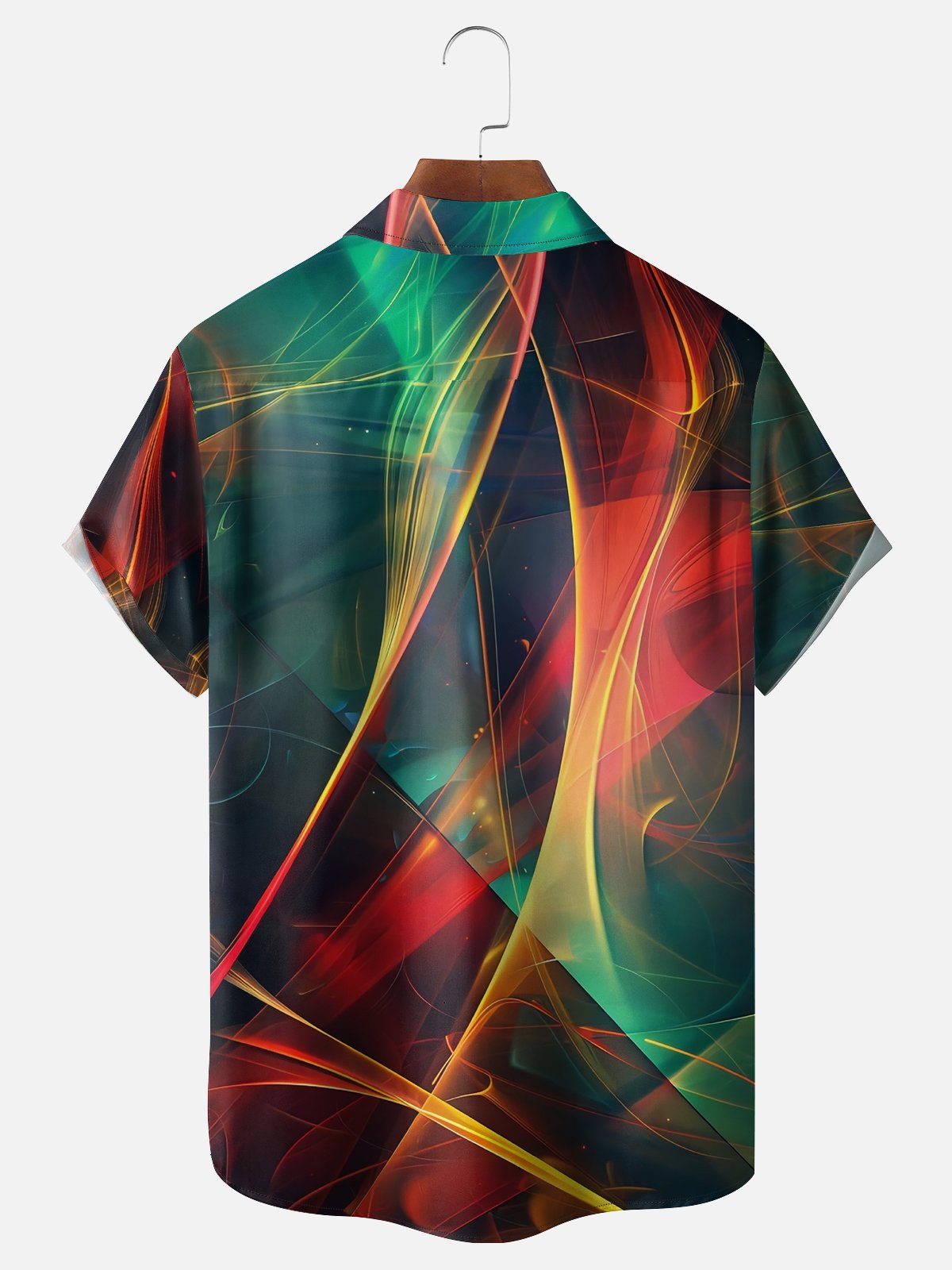 Moisture Wicking Abstract Geometric Gradient Chest Pocket Hawaiian Shirt