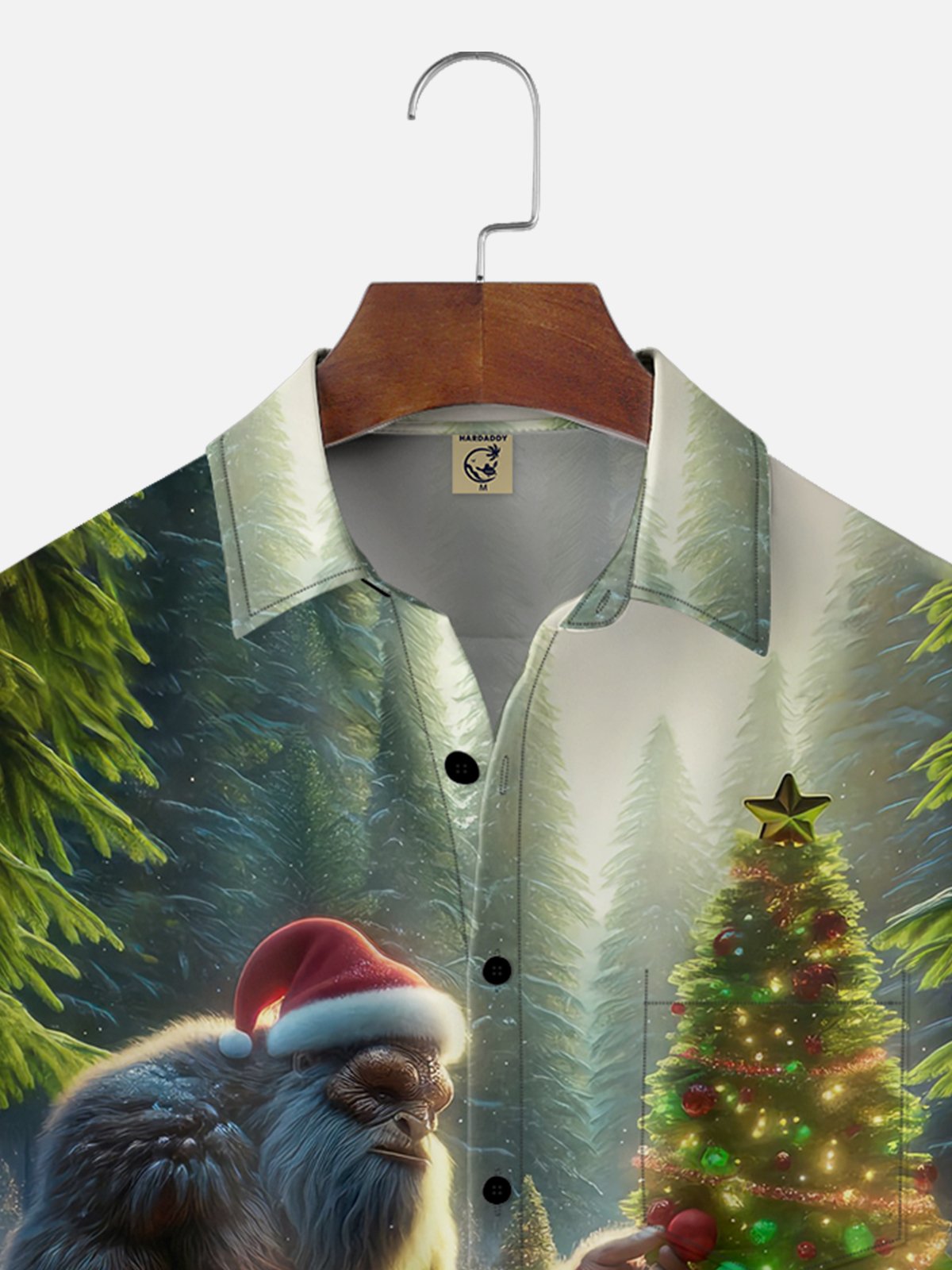 Moisture-wicking Bigfoot Christmas Tree Chest Pocket Casual Shirt