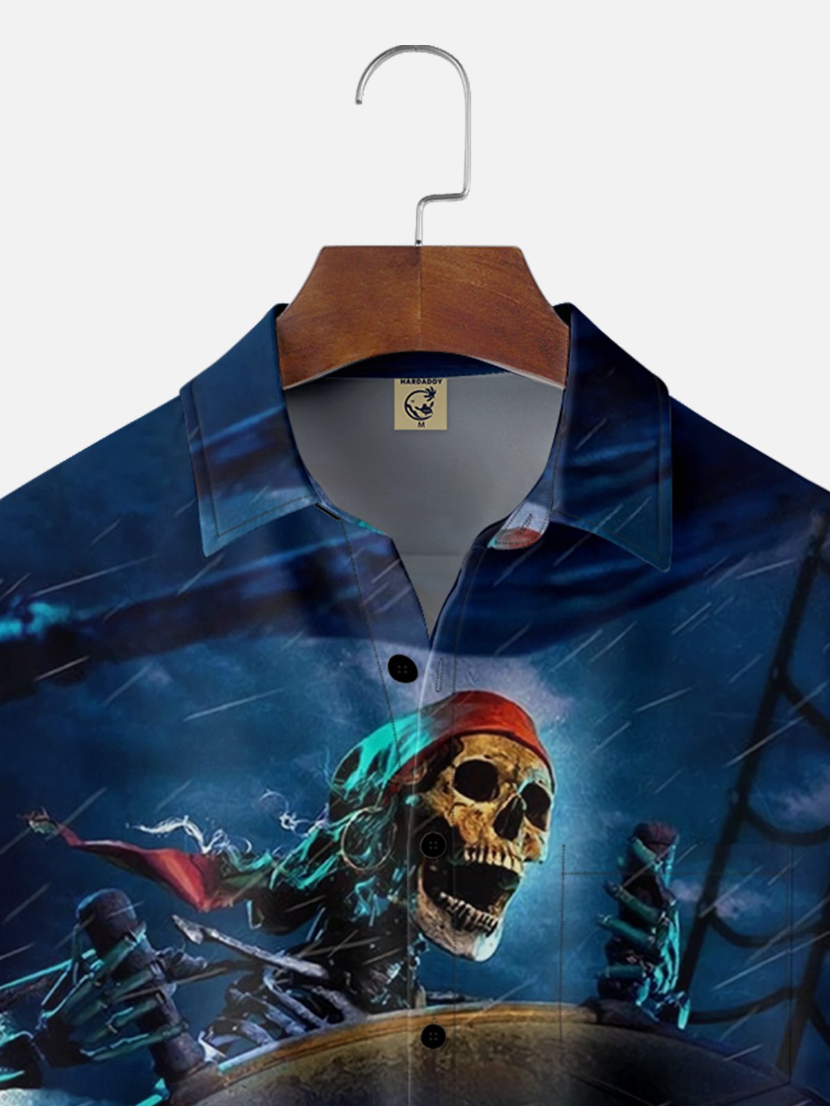 Moisture-wicking Skeleton Pirate Chest Pocket Hawaiian Shirt