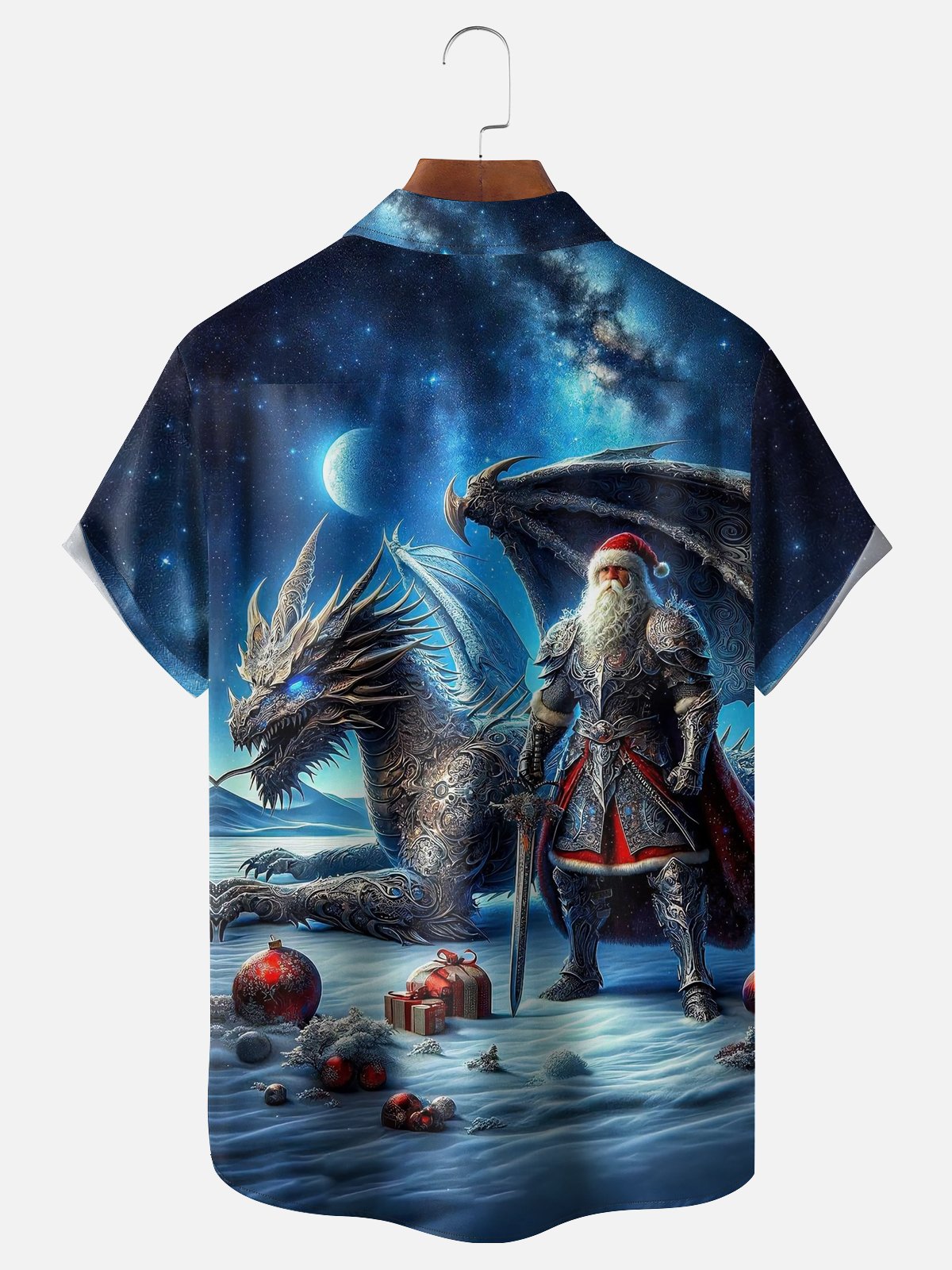 Moisture-wicking Christmas Santa Dragon Chest Pocket Casual Shirt