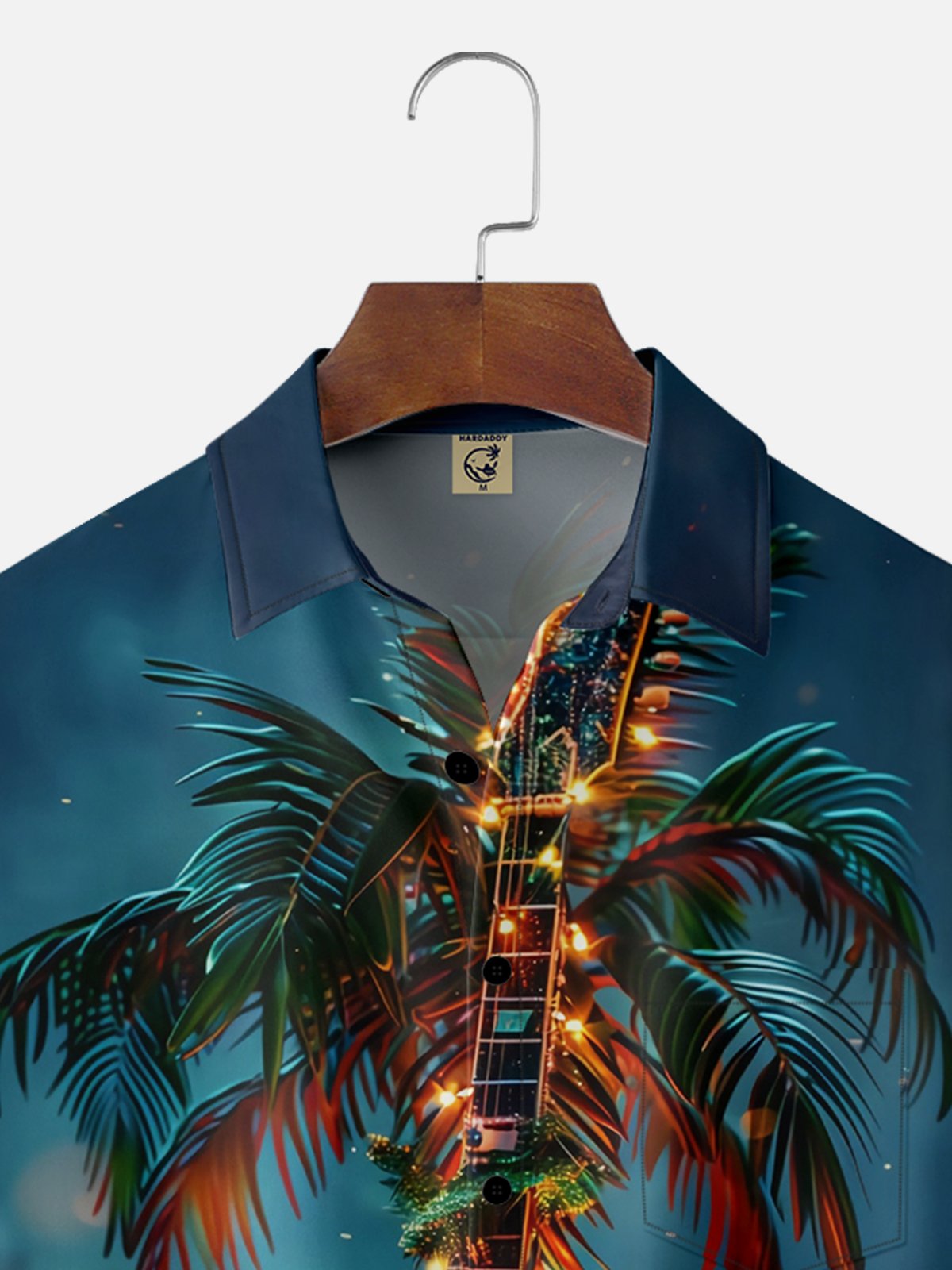 Moisture Wicking Hawaiian Guitar Music Chest Pocket Hawaiian Shirt