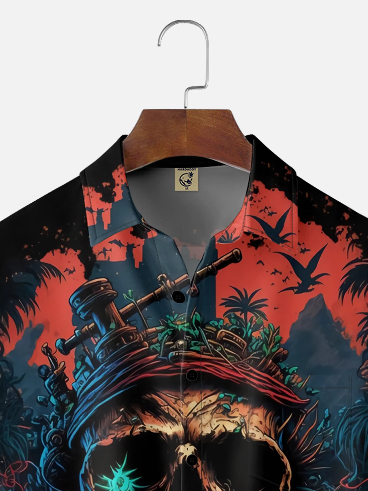 Moisture Wicking Pirate Skull Chest Pocket Hawaiian Shirt