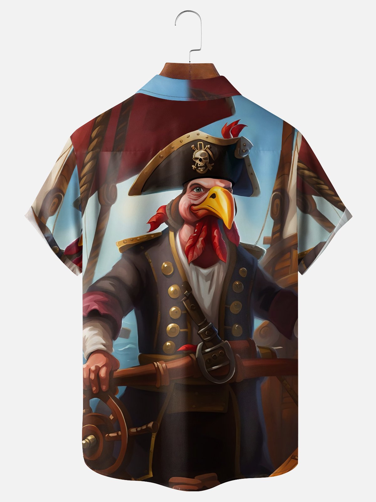 Moisture Wicking Pirate Turkey Chest Pocket Hawaiian Shirt