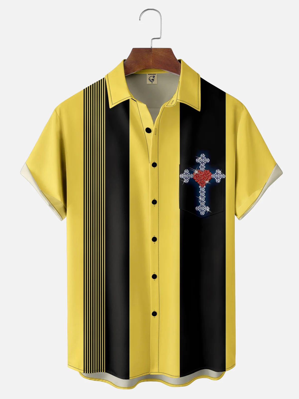 Moisture-wicking Religious Jesus Cross Chest Pocket Bowling Shirt