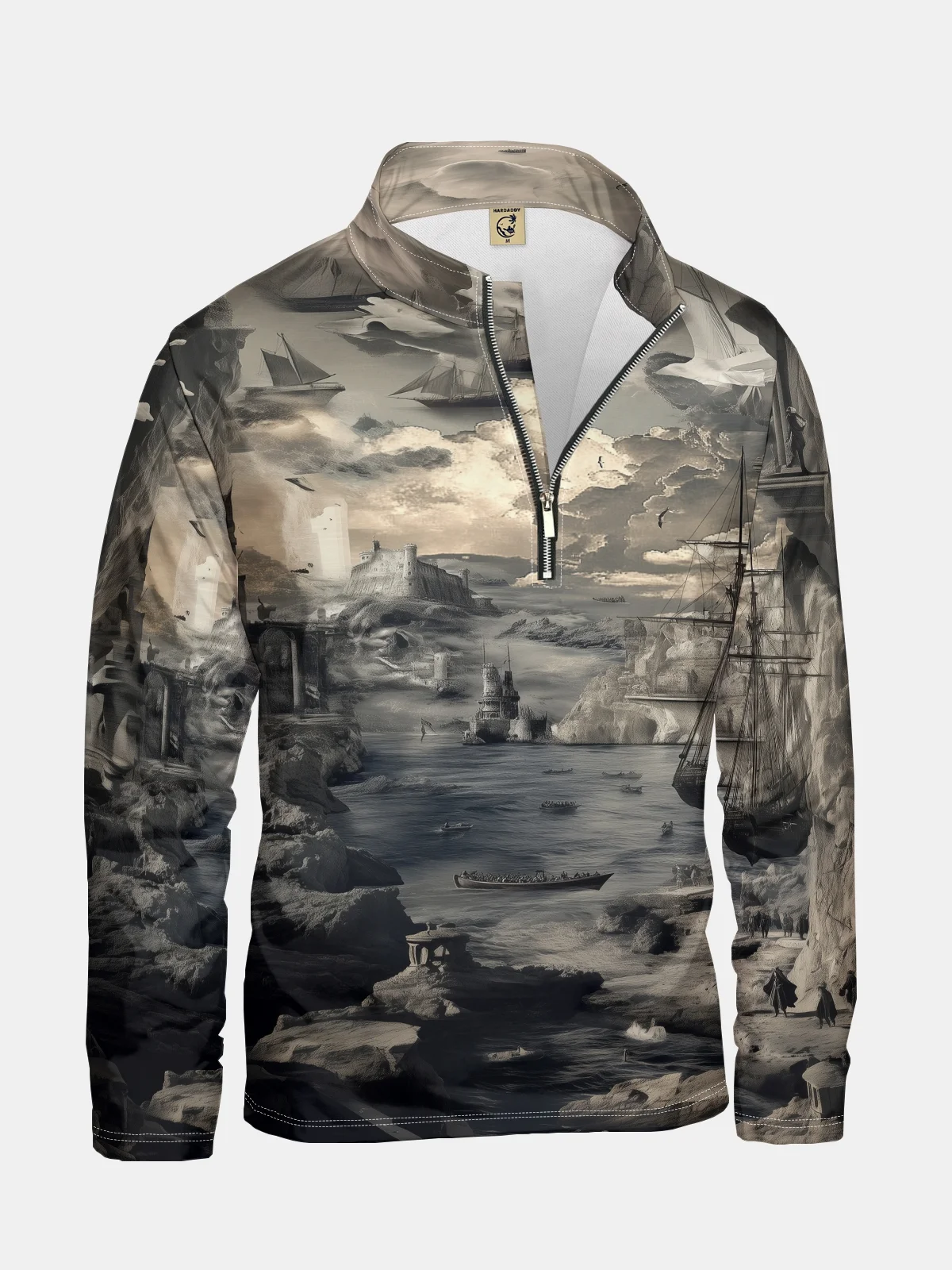 Bay Art Landscape Print Half-zip Pullover Sweatshirt