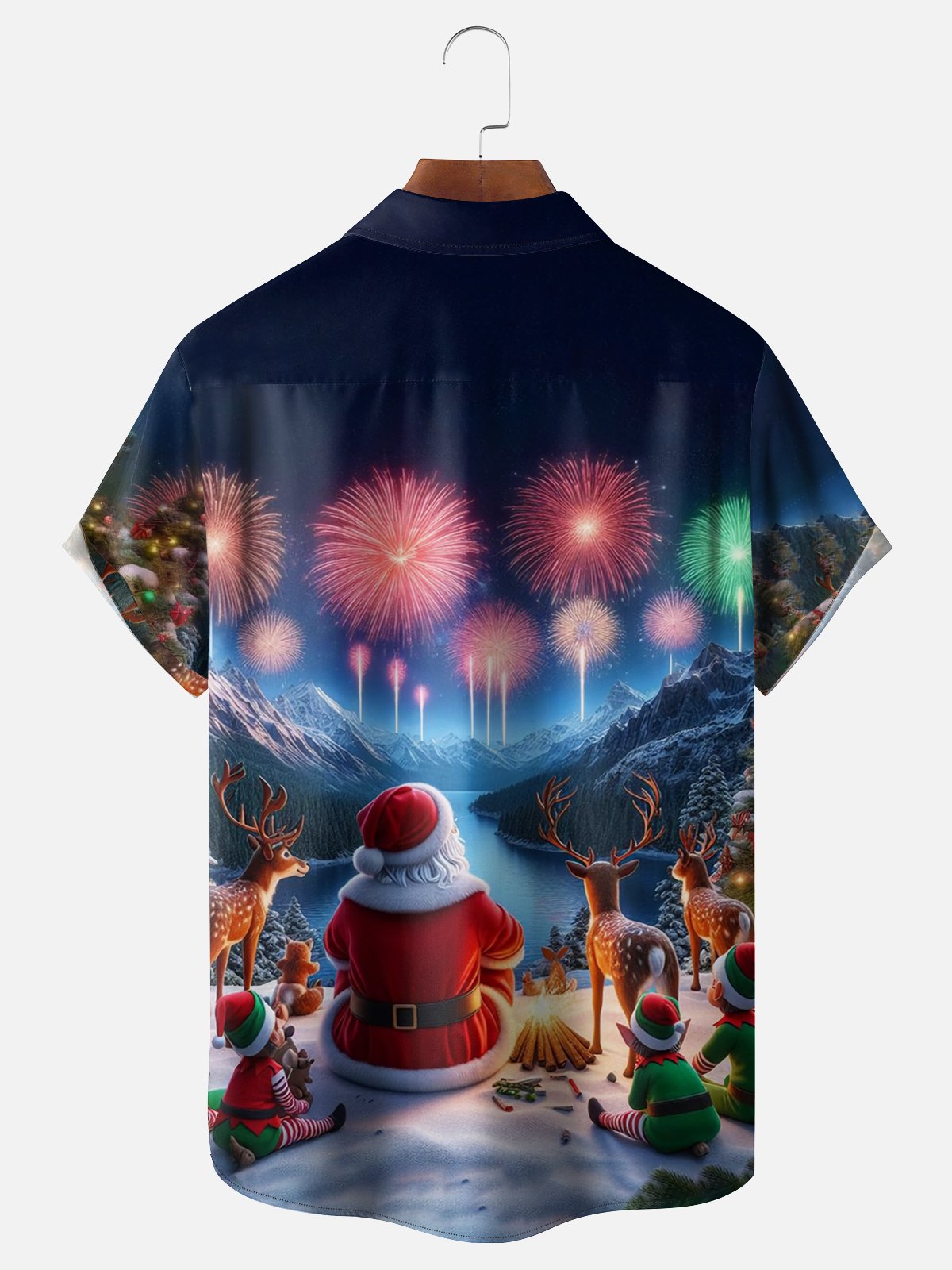 Moisture-wicking Santa Claus Watching Fireworks On Christmas Chest Pocket Hawaiian Shirt