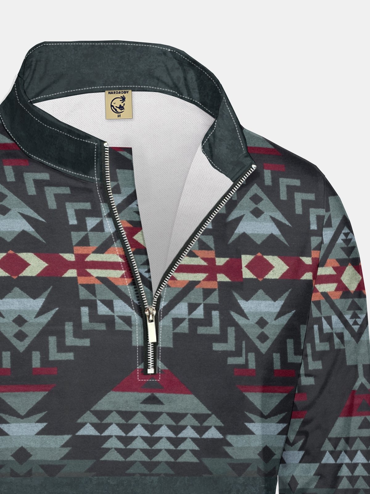 Retro Abstract Geometric Texture Print Half-zip Pullover Sweatshirt