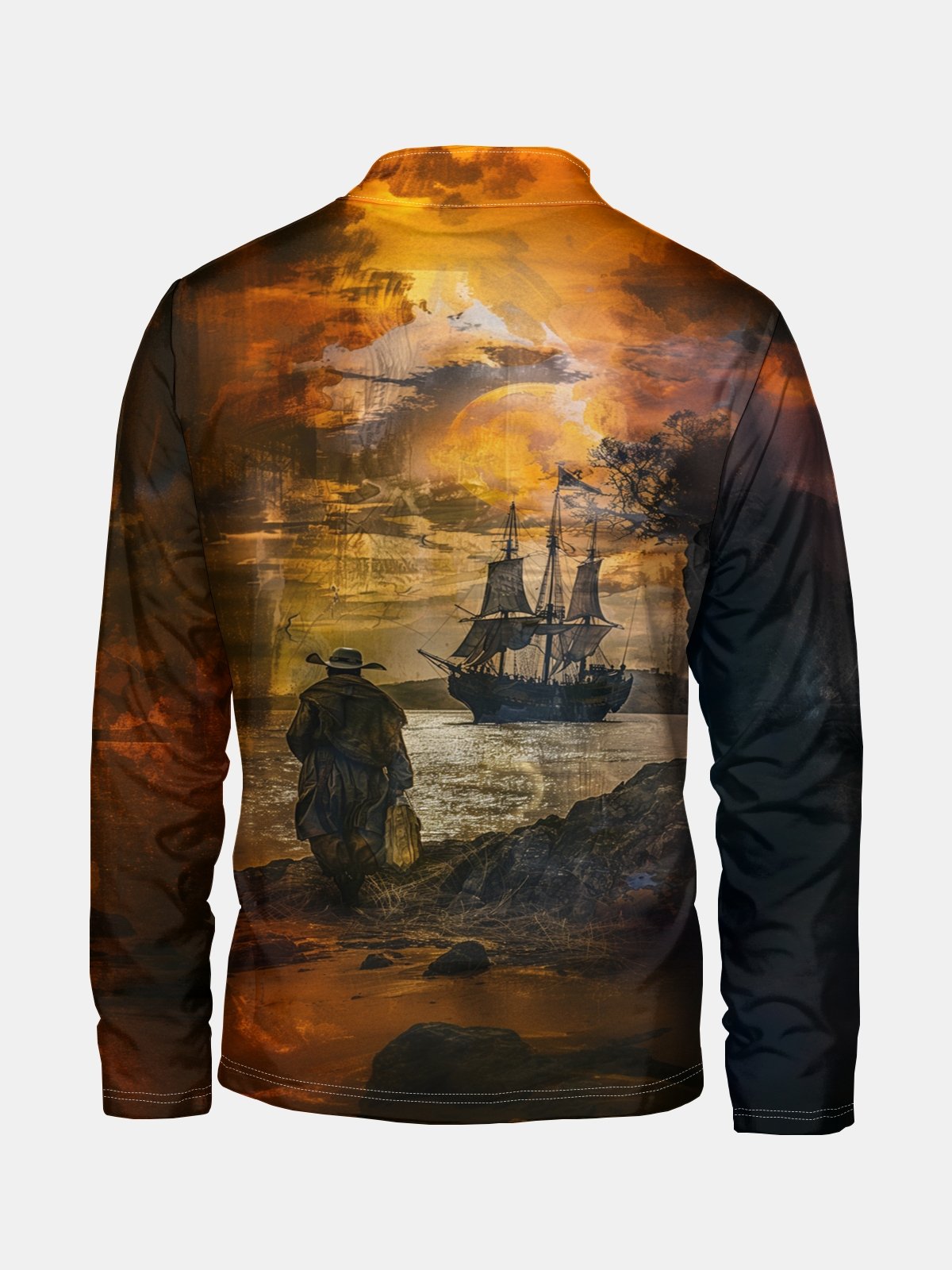 Bay Sailboat Sea Scenery Print Half-zip Pullover Sweatshirt