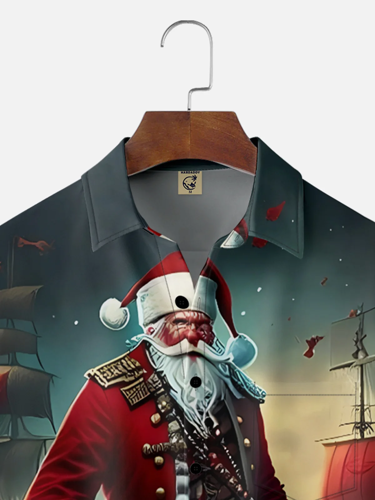 Moisture Wicking Christmas Pirate Santa Chest Pocket Hawaiian Shirt