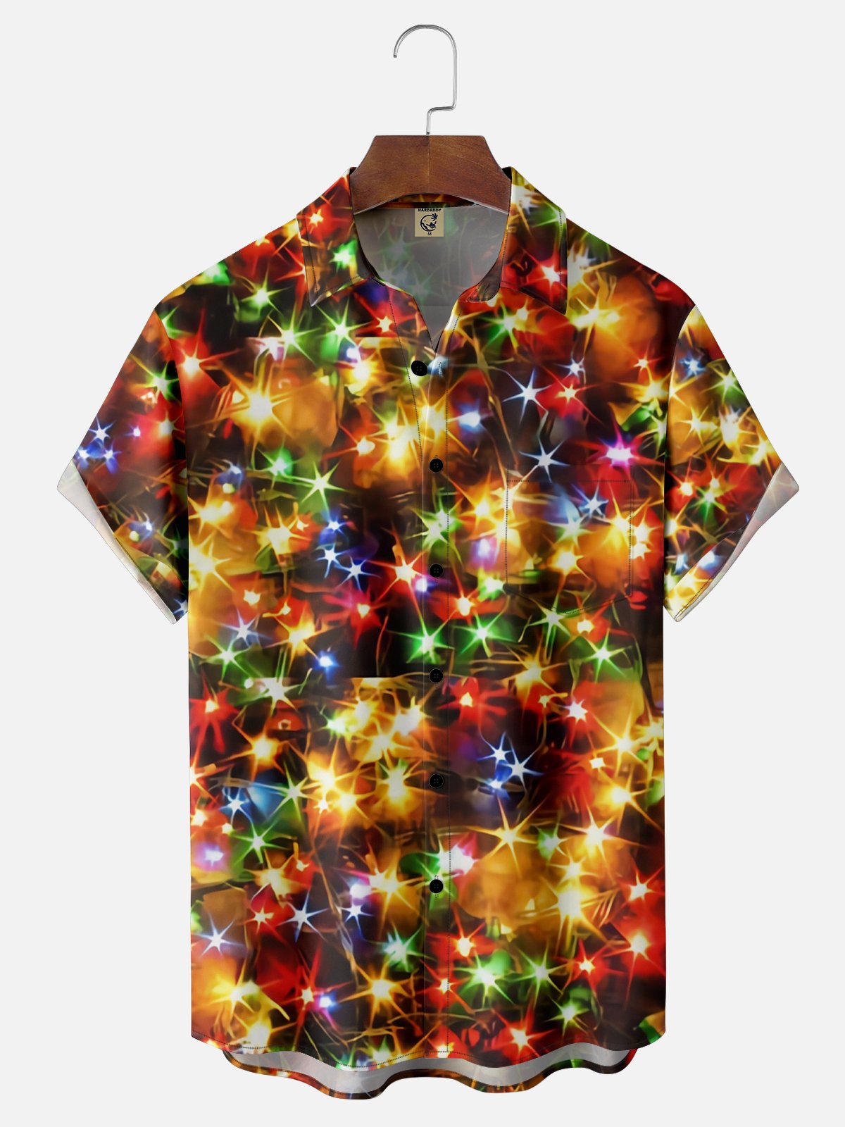 Moisture Wicking Christmas Lights Chest Pocket Hawaiian Shirt