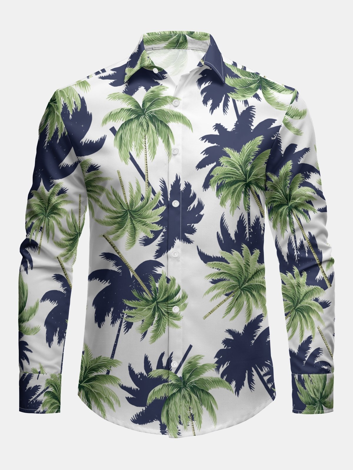 Coconut Tree Regular Fit Long Sleeve Casual Tropical Dress Shirt