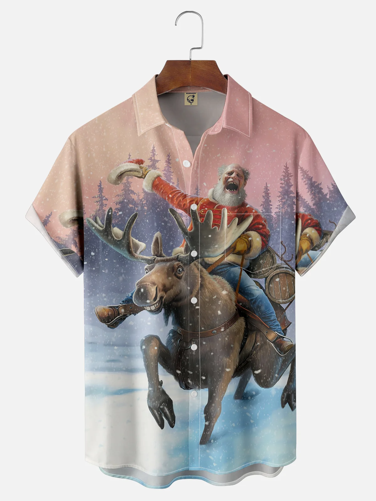 Moisture-wicking Christmas Santa Claus Christmas Deer Chest Pocket Casual Shirt