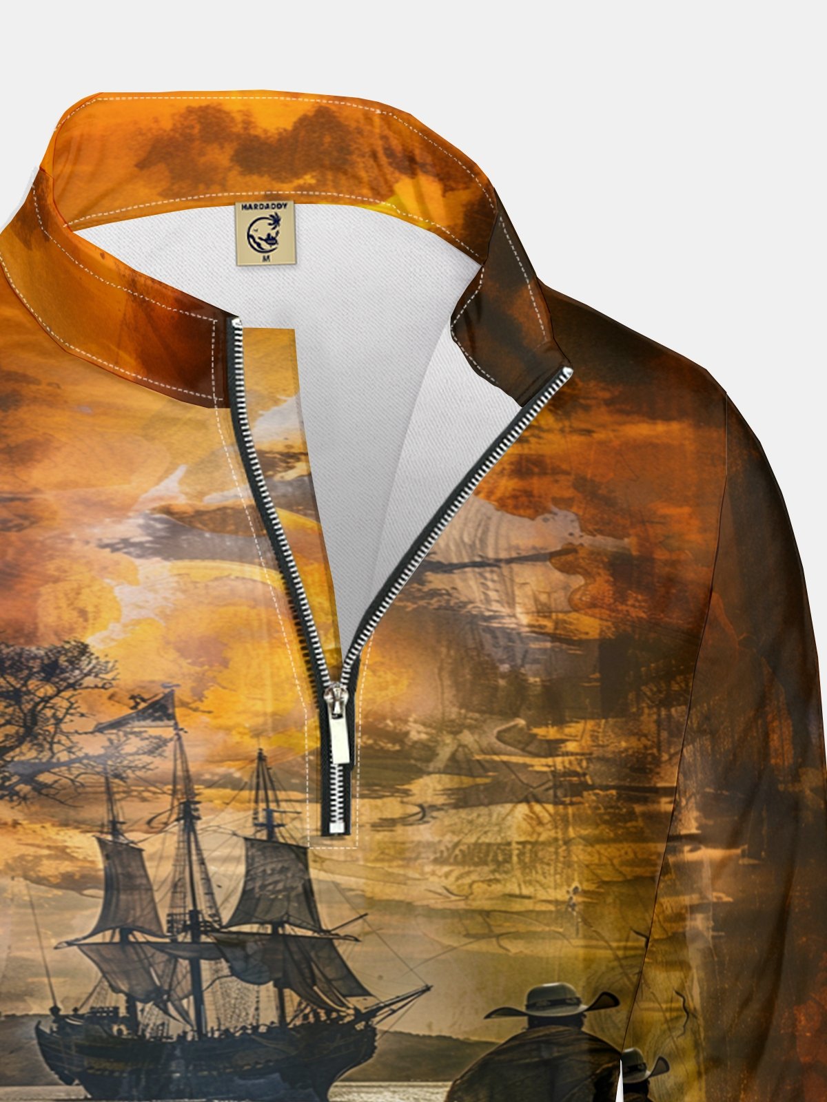 Bay Sailboat Sea Scenery Print Half-zip Pullover Sweatshirt