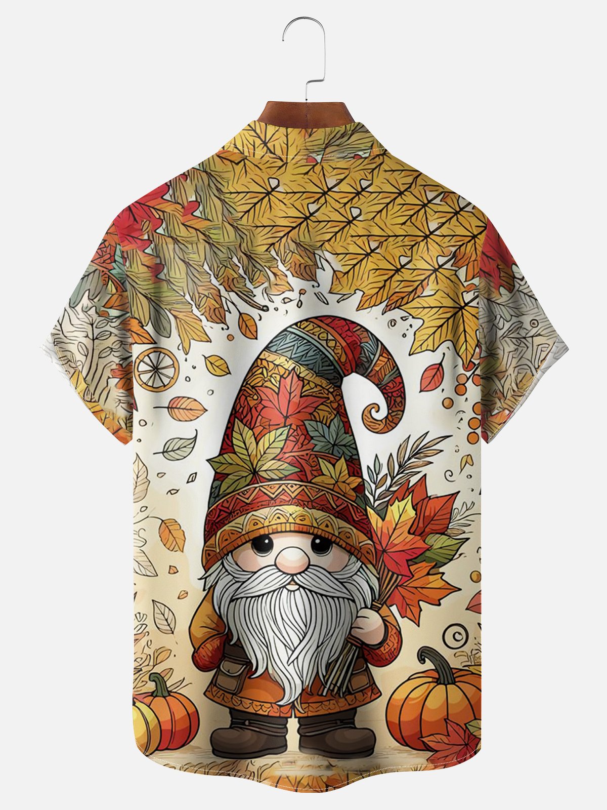 Moisture-wicking Thanksgiving Gnome and Maple Leaf Chest Pocket Hawaiian Shirt