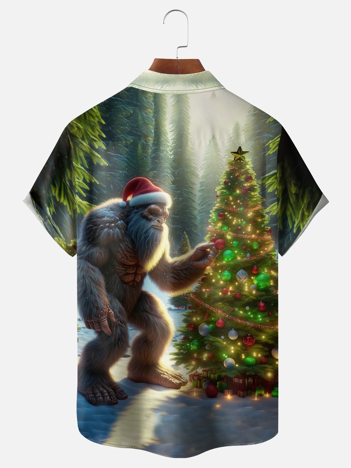 Moisture-wicking Bigfoot Christmas Tree Chest Pocket Casual Shirt