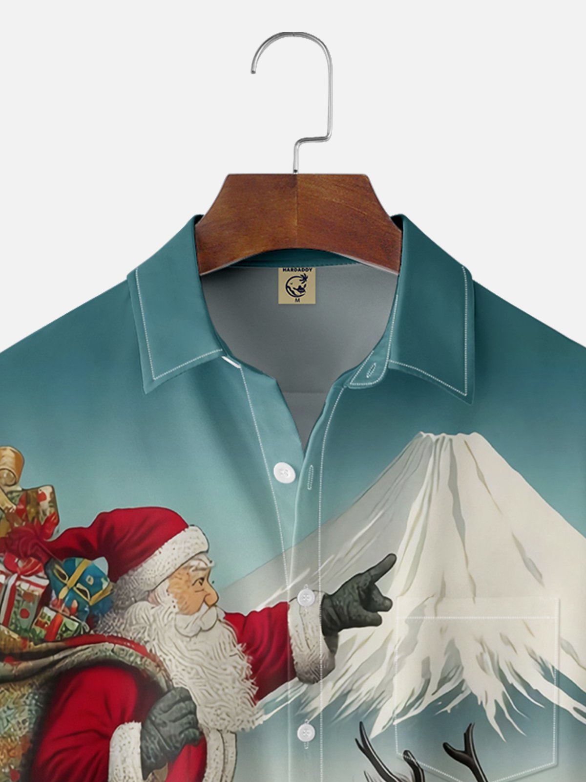 Moisture Wicking Christmas Mount Fuji Ukiyo-e Dragon Santa Claus Chest Pocket Hawaiian Shirt