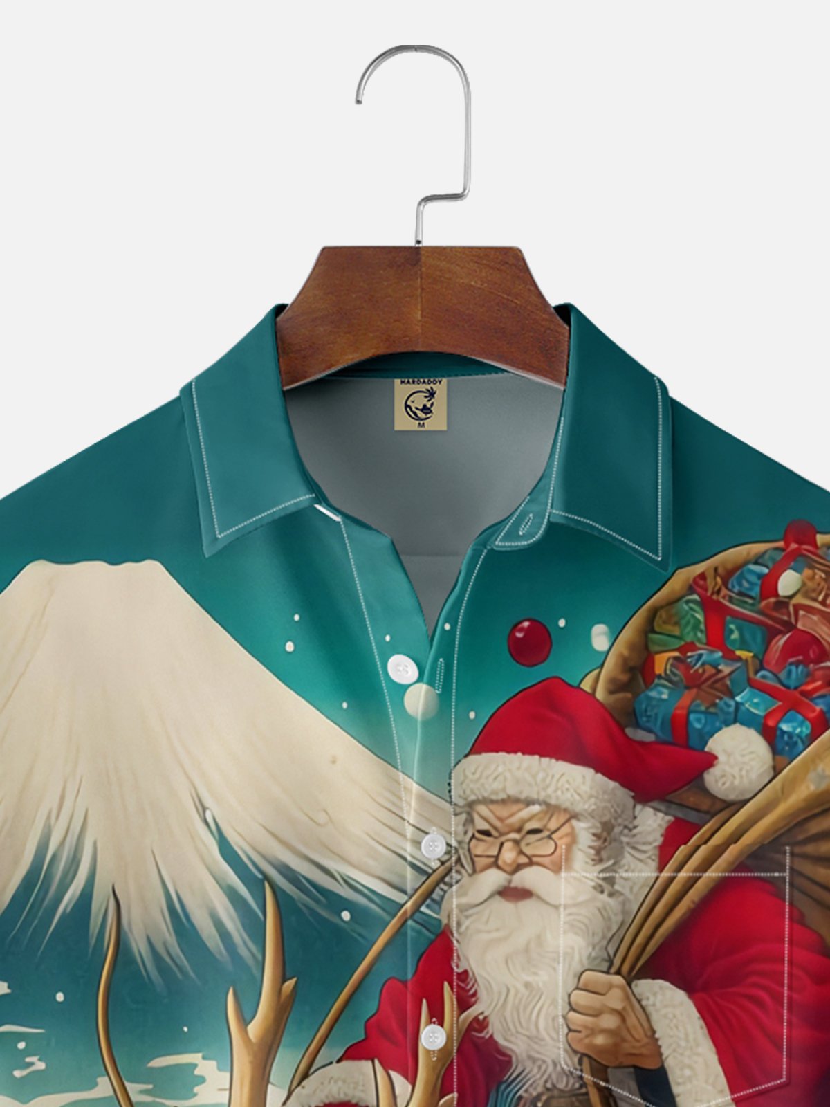 Moisture Wicking Christmas Mount Fuji Ukiyo-e Dragon Santa Claus Chest Pocket Hawaiian Shirt