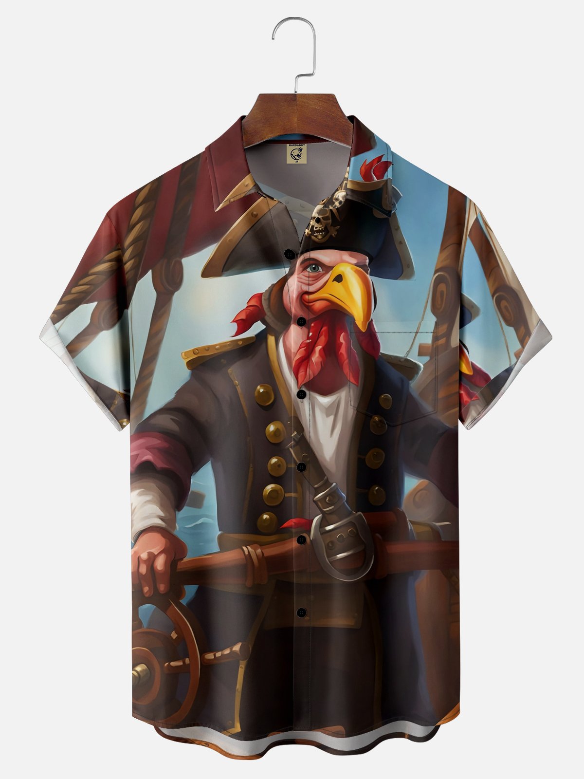 Moisture Wicking Pirate Turkey Chest Pocket Hawaiian Shirt