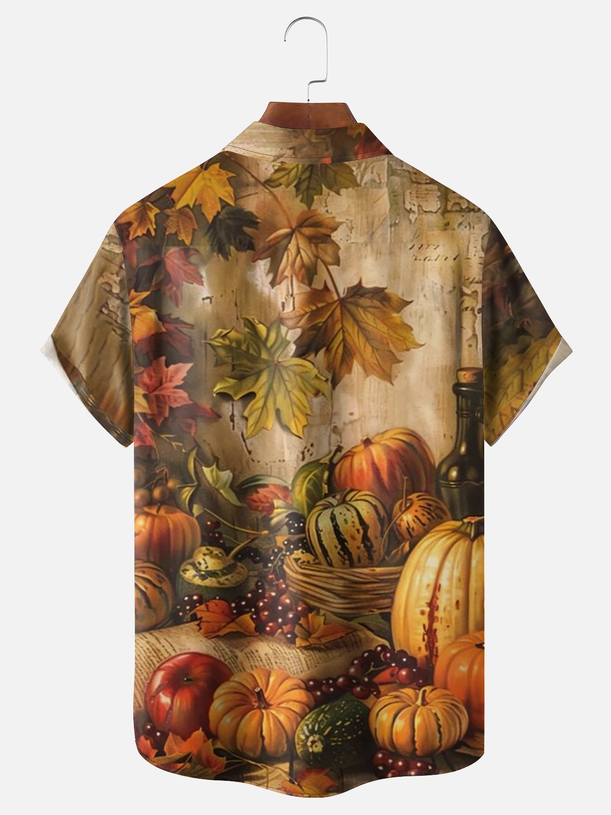 Moisture-wicking Thanksgiving Fall Harvest Pumpkins and Maple Leaves Chest Pocket Hawaiian Shirt