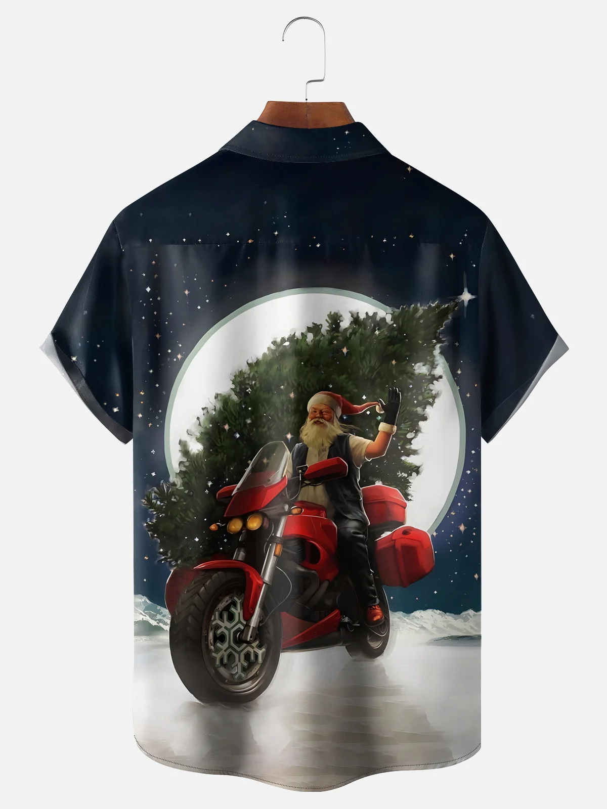 Moisture-wicking Santa Claus Christmas Tree Motorcycle Chest Pocket Casual Shirt